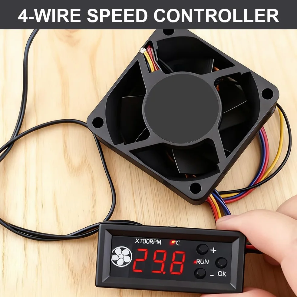 Regulator prędkości obrotowej DC 12 V, 4-przewodowy regulator temperatury wentylatora, kontroler wentylatora z cyfrowym wyświetlaczem, obsługuje wentylator 3 A PWM 25 kHz
