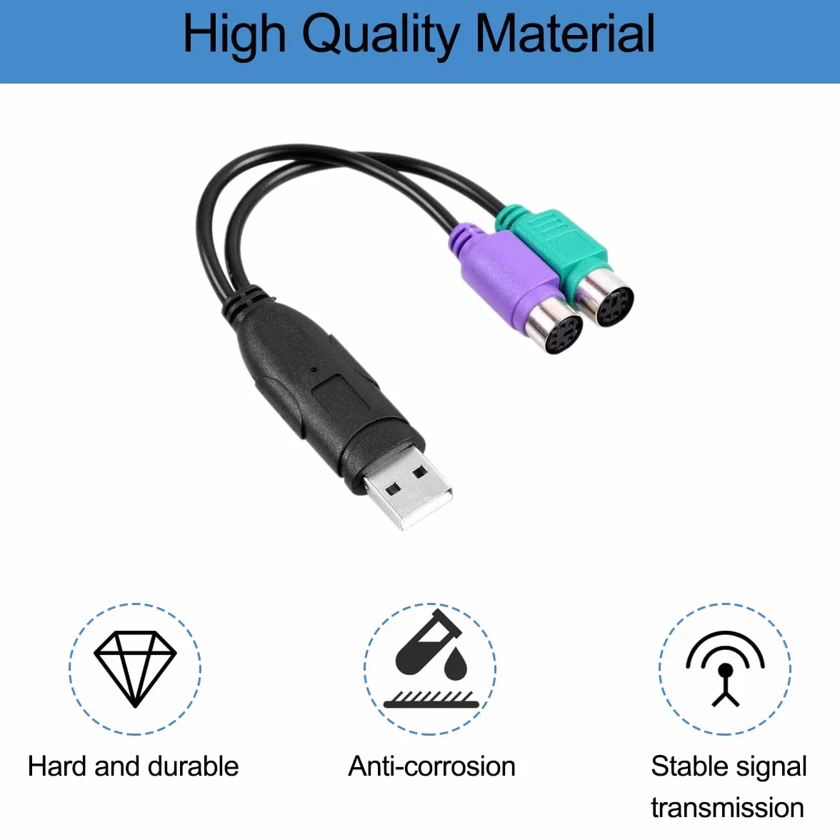 Câble adaptateur PS2 vers USB 2.0 pour clavier et souris, 2 en 1 convertisseur PS/2 femelle vers USB A mâle