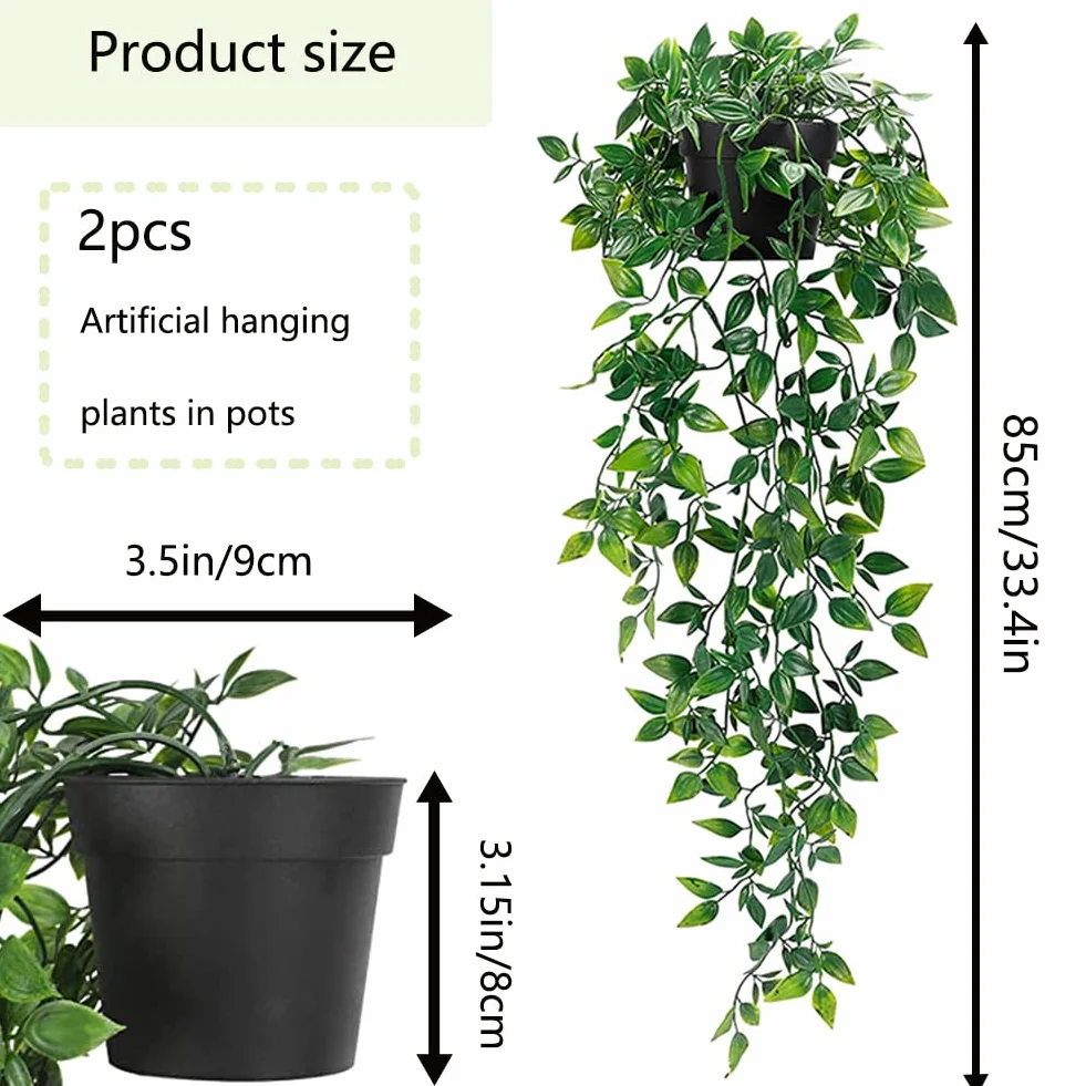 Plante Artificielle Tombante en Pot 2 Pcs Lierre Artificiel Fausse Plante Verte Suspendue pour Balcon