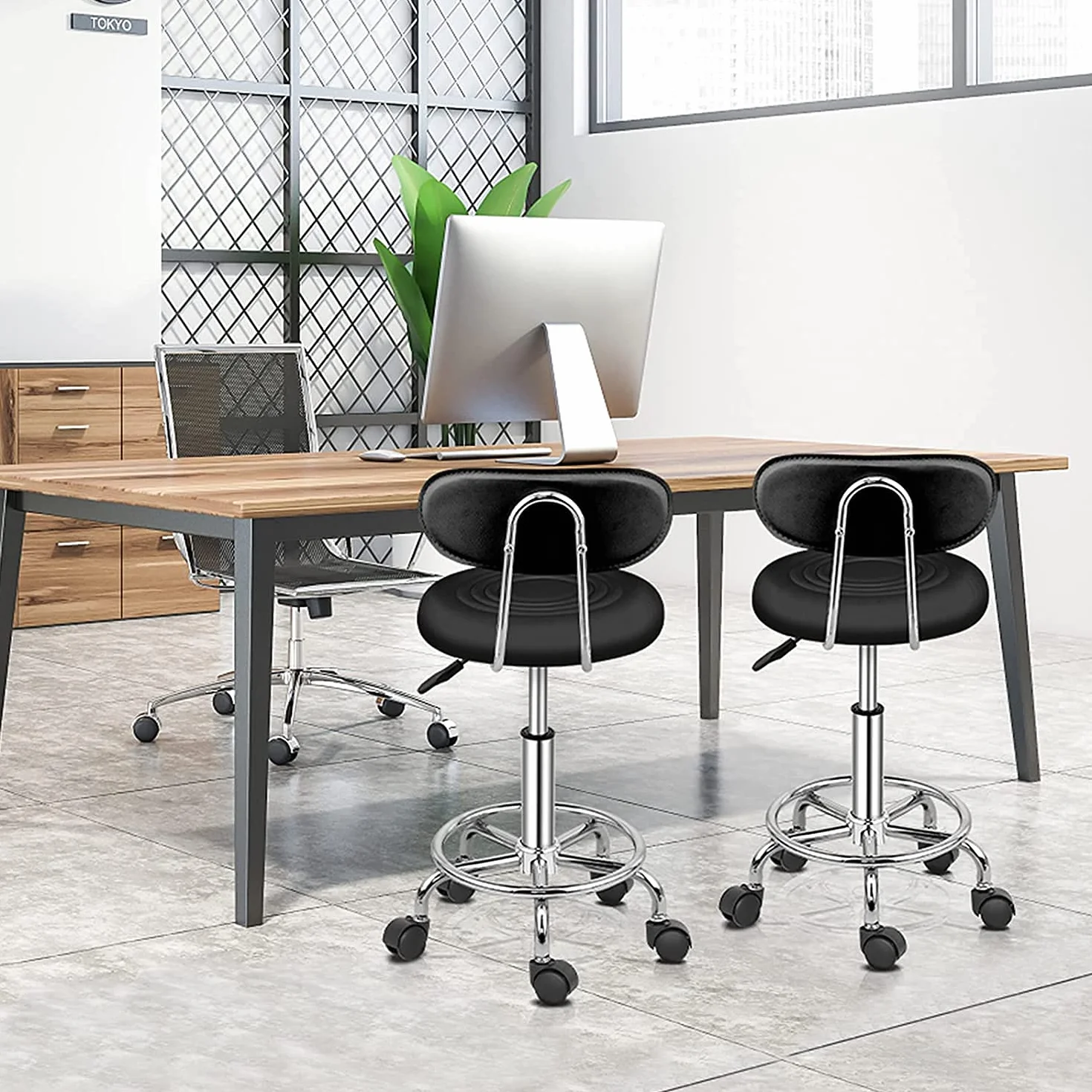 Alightup Tabouret de Bureau avec Dossier, Rotation 360°, Hauteur Réglable 47-61,5 cm, Noir