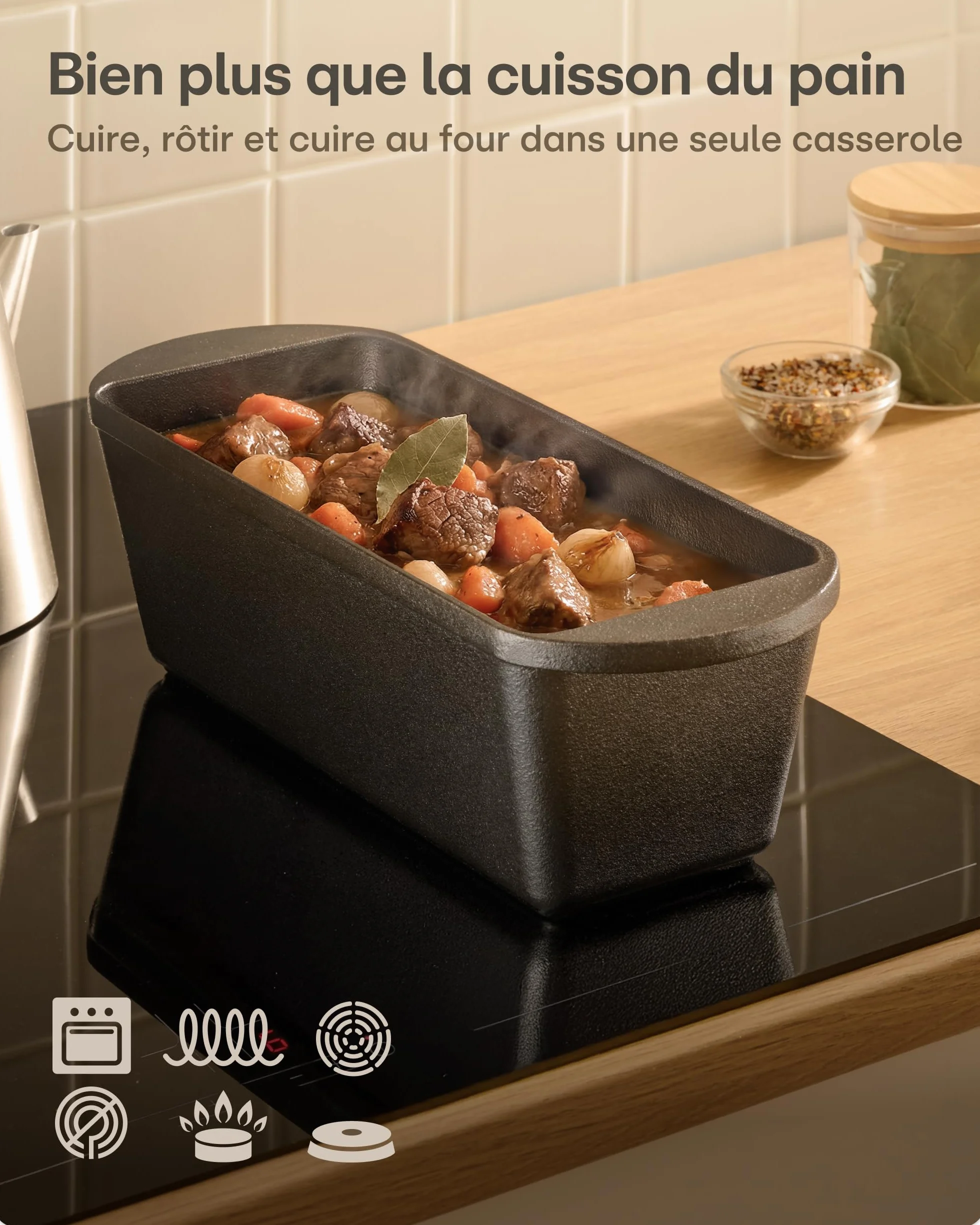 Praknu Set Cocotte En Fonte (28 × 12 cm) – Marmite En Fonte & Cocotte Pain – Avec Banneton, Sac À Pain – Casserole avec Couvercle – 3 L Dutch Oven