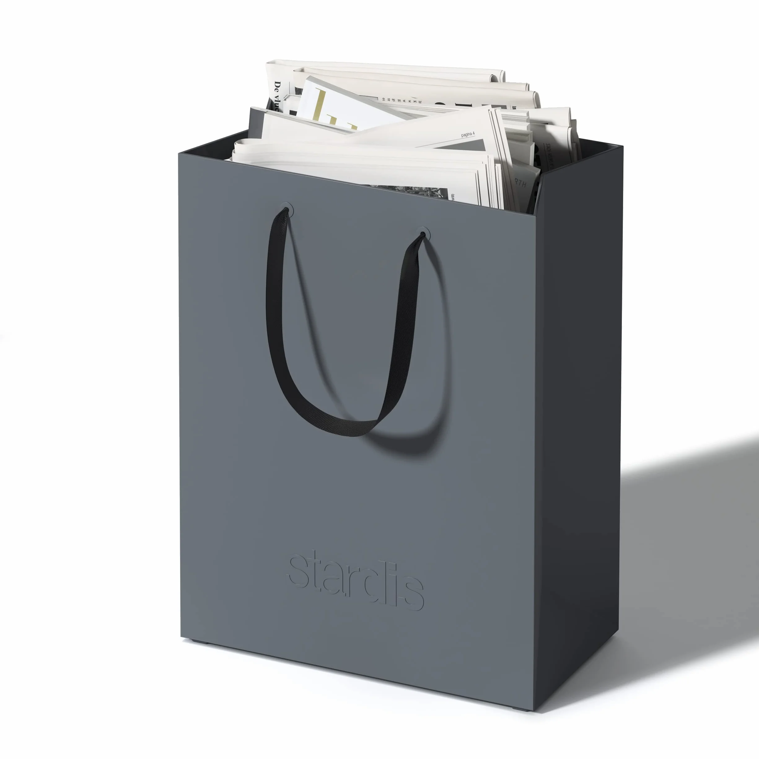 Corbeille à papier design rectangulaire avec poignées, poubelle de bureau en plastique gris