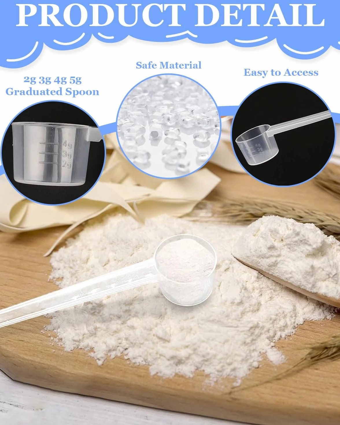 Lot de 6 cuillères doseuses transparentes avec graduation 2-5 g pour pâtisserie