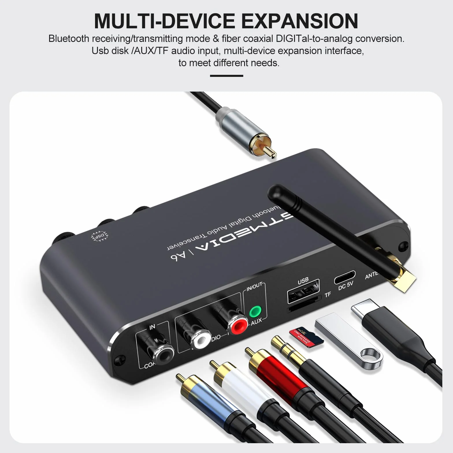 Upgrade Transmiter Bluetooth 5 w 1 Do Telewizora, Low Latency & HD Adapter Audio, HiFi Wireless Music, Obsługa Aplikacji GTMedia Connect