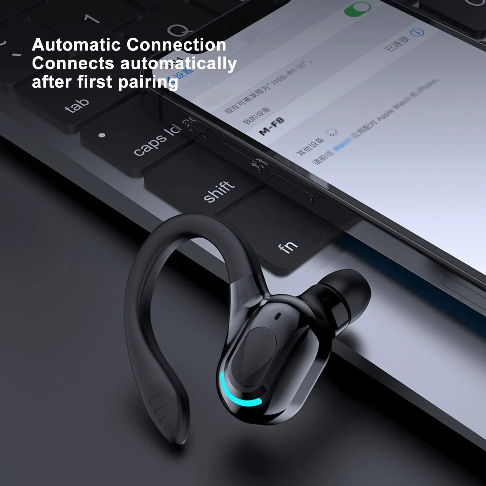 Zestaw Słuchawkowy Bluetooth z Jednym Uchem, Bezprzewodowa Wodoodporna Słuchawka IPX4, Połączenia Wsparcia, Funkcja Budzenia Asystenta Dźwięku, do Biegania, Jazdy, Jazdy na Rowerze