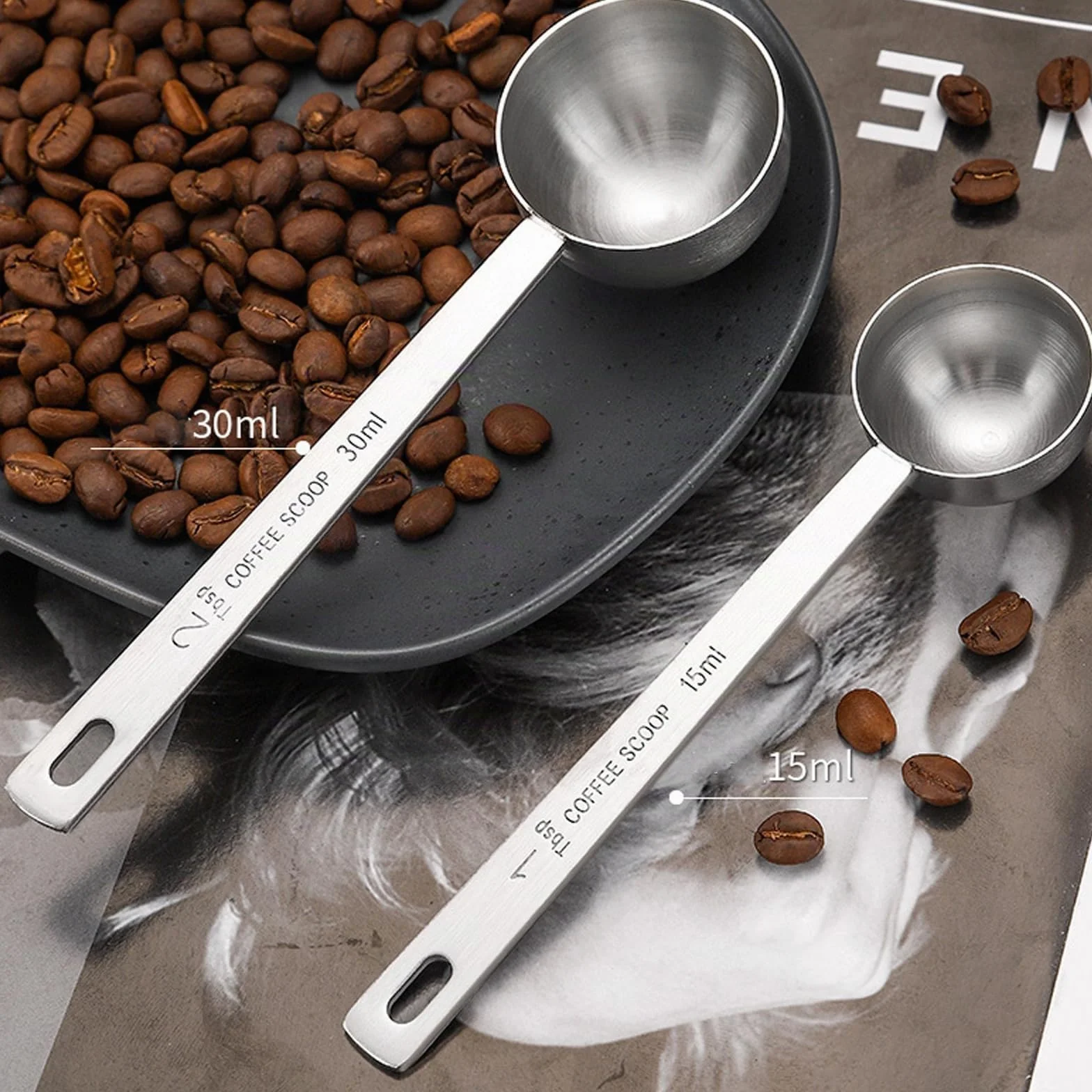 Lot de 2 doseurs à café 15 ml 30 ml cuillères à soupe en acier inoxydable