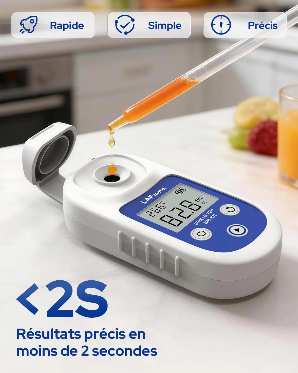 Réfractomètre brix 0-95% ±0,2%, Réfractomètre numérique avec ATC, IP65 Réfractomètre brix pour Miel, jus, vin & Brassage Maison,BM-101