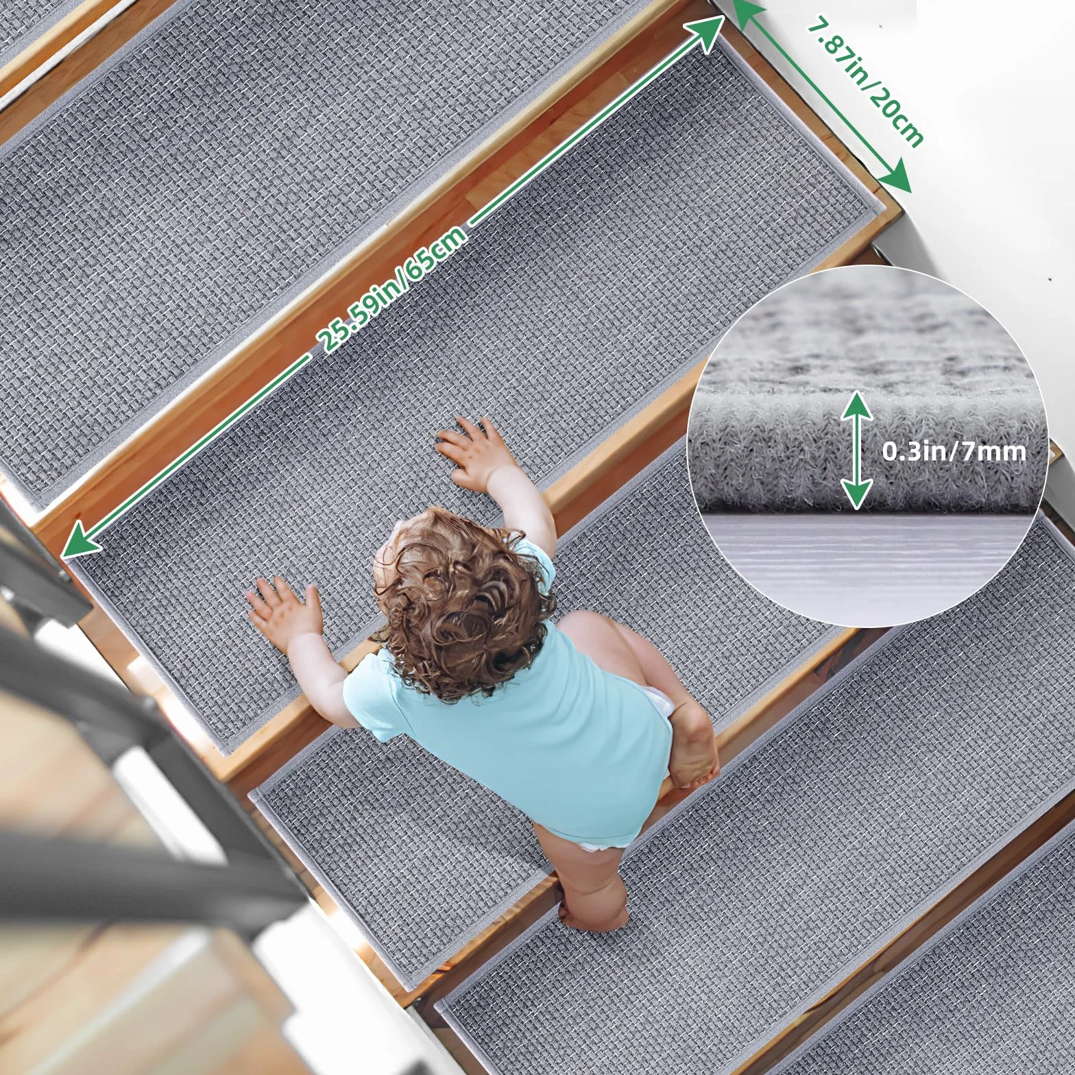 Marchettes D'escalier Antidérapantes YISUN 20x65cm Tapis Sécurité Enfants Animaux Gris