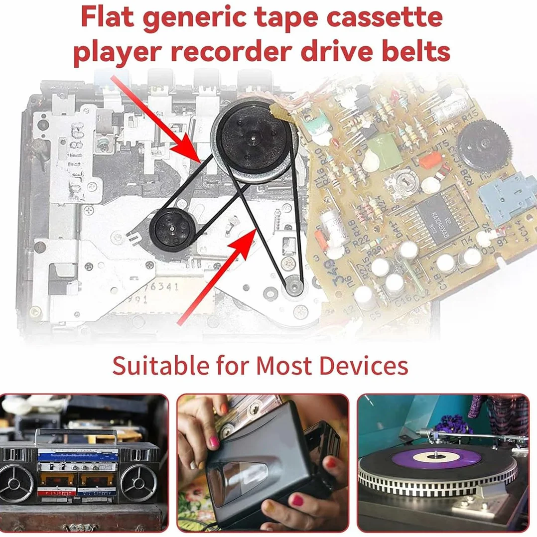 Mix Cassette Tape Assorted Common Belt, Mix gumowe koło pasowe, pasek napędowy do nagrywarki kasetowej DVD CD 45-185 mm, 28 sztuk, kolor czarny