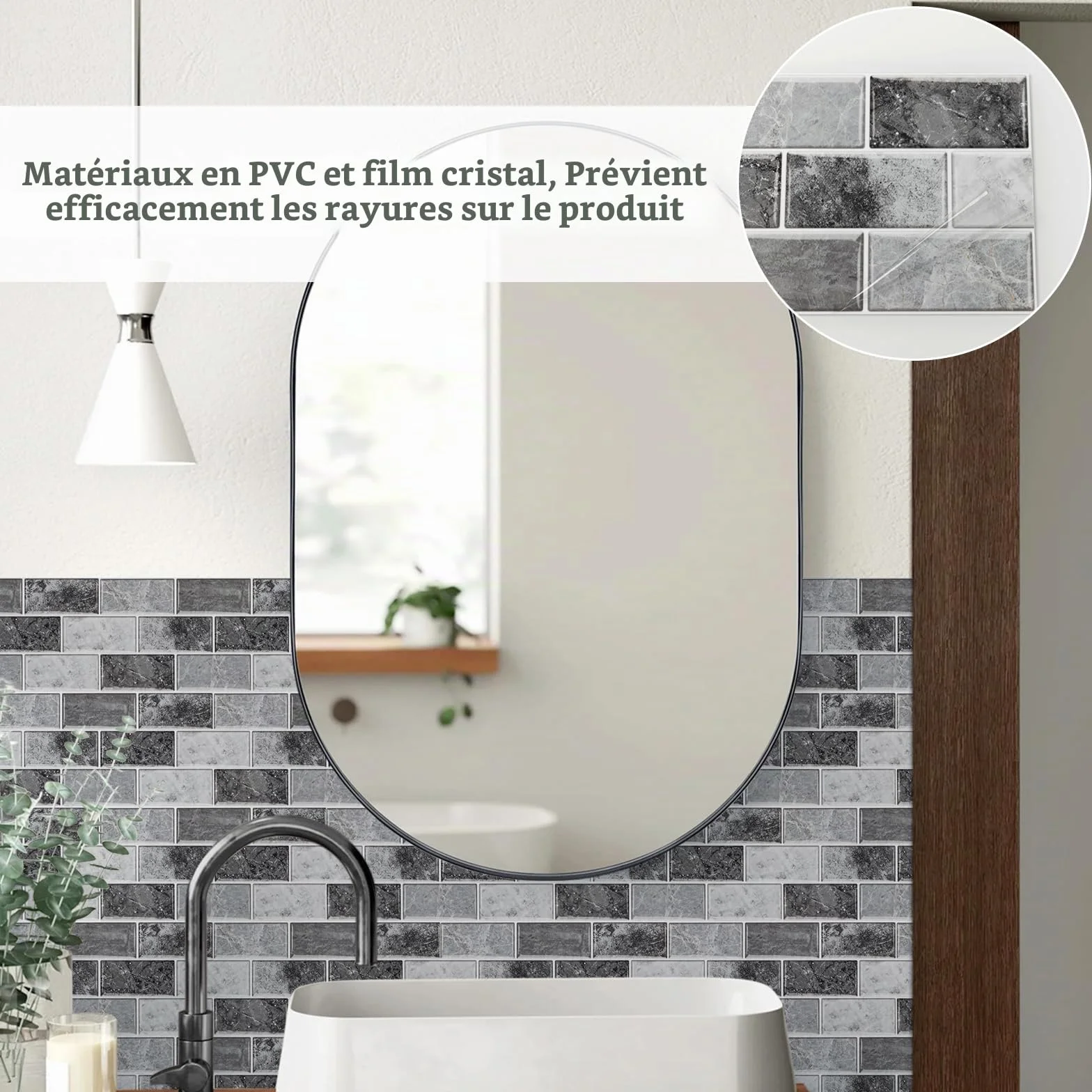 Adhesif PVC Carrelage Mural Impermeable Cuisine Salle de Bain 12 Pieces Stickers 15 x 30 cm