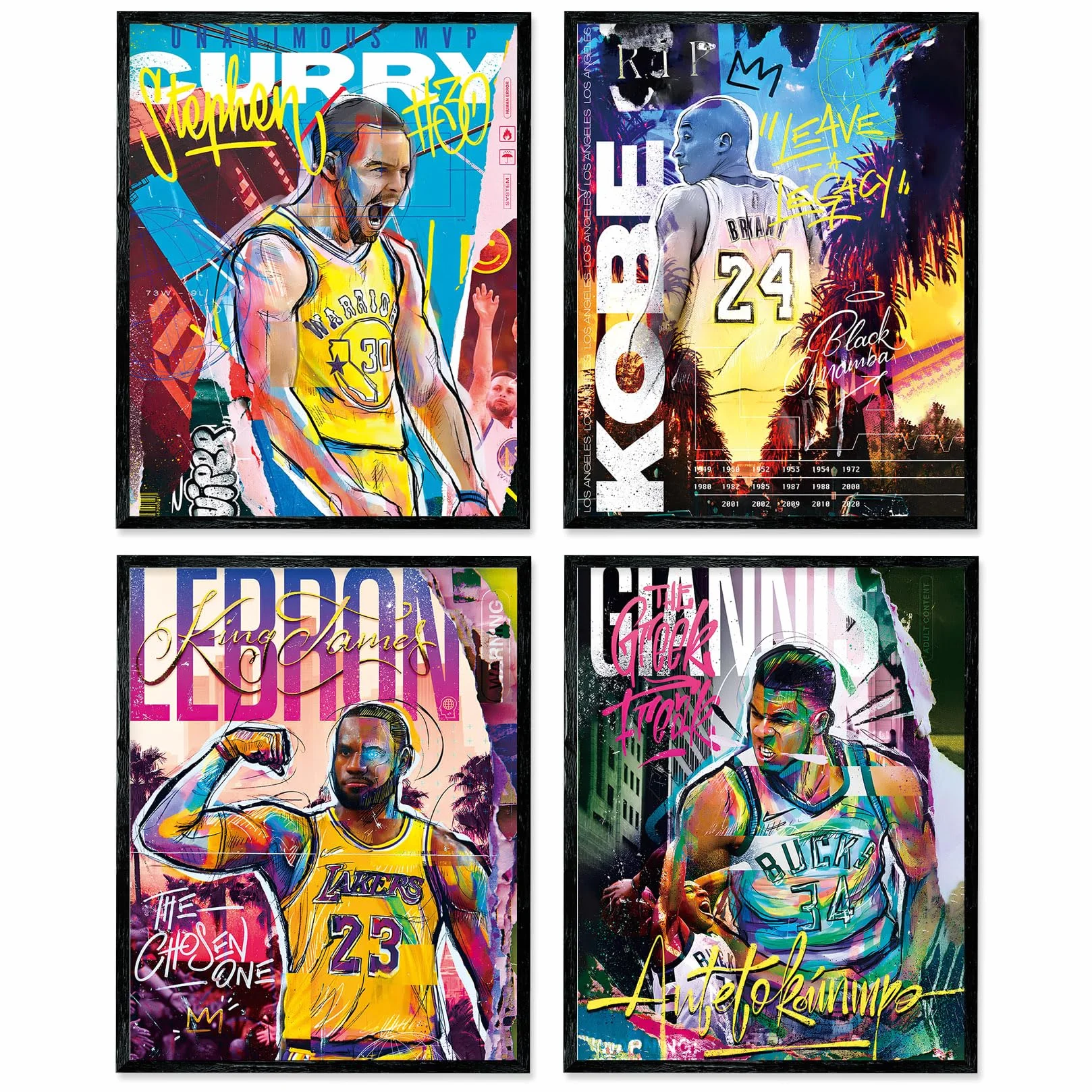 Affiche Basketball Star Célèbre Art Mur 8x10 pouces Impression Toile Sans Cadre Ensemble de 4 Décoration Chambre Garçon