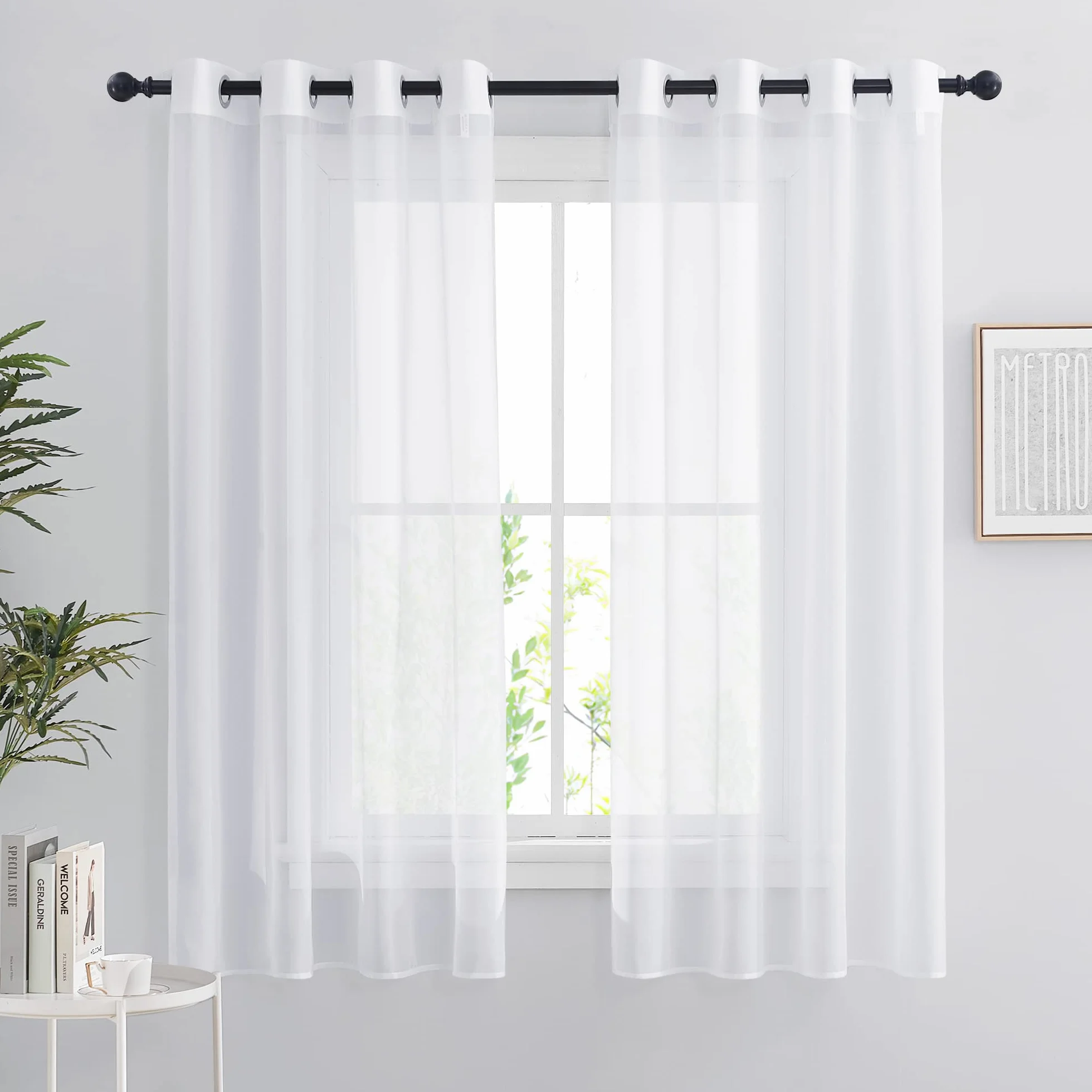 Rideaux Voilages Blanc Lot de 2 140 x 160 cm Organza Tulle Transparent avec Oeillets