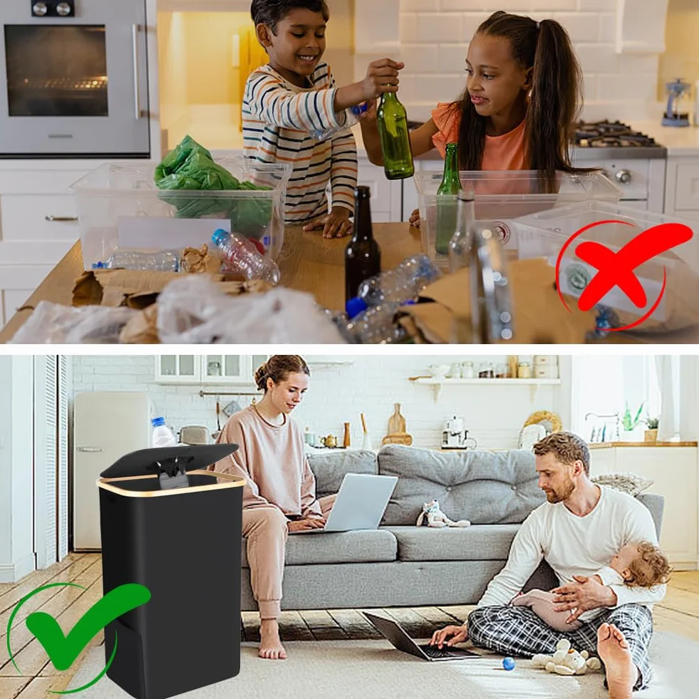 Poubelle tri selectif 100l avec couvercle et sac à main noir