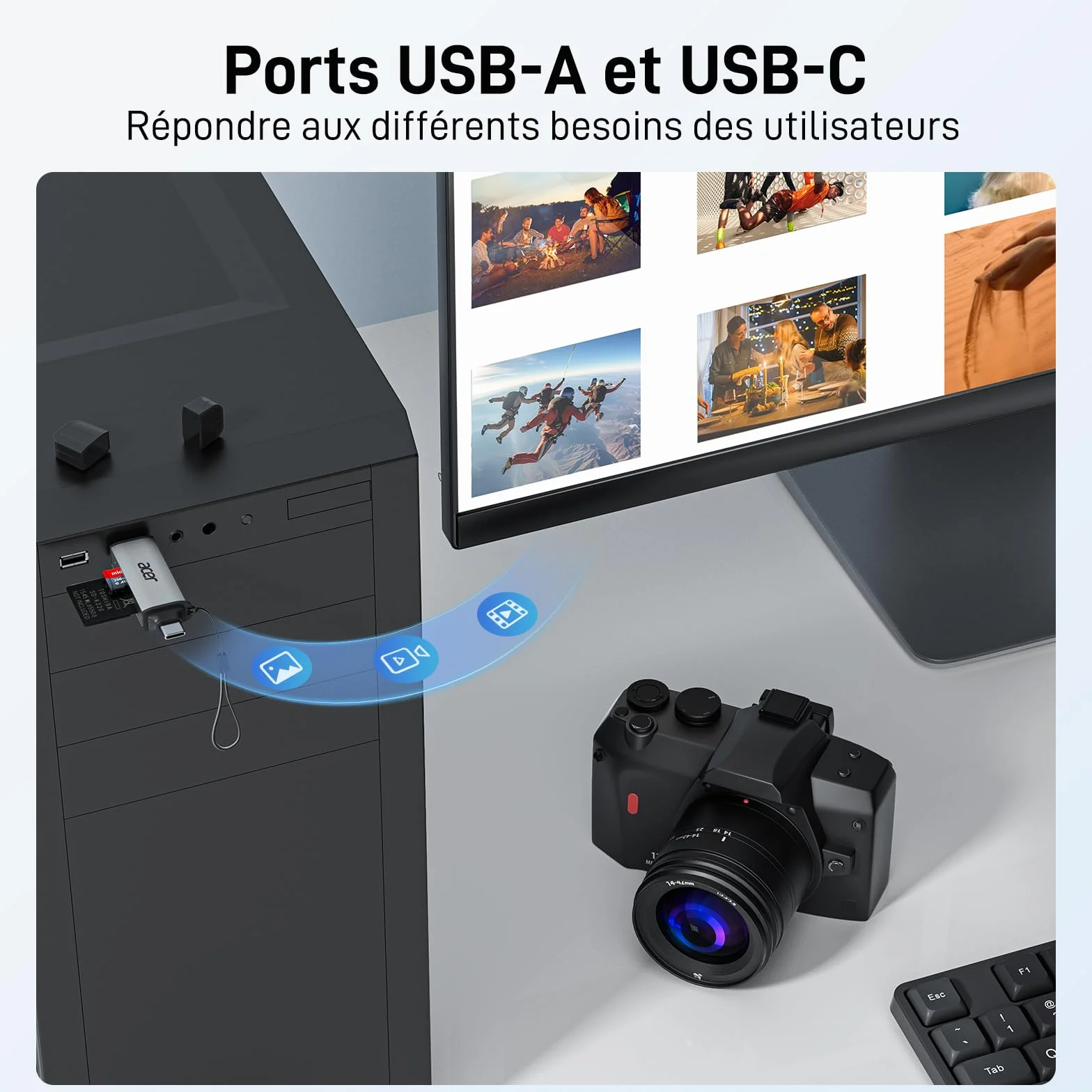 Acer Lecteur de Carte SD 3.0 USB C USB 3.0 pour SD Micro SD SDHC SDXC MMC