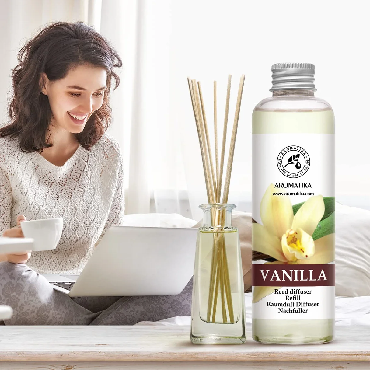 Recharge Diffuseurs de Parfum 3x200ml Monoï de Tahiti Vanille Jasmin - Parfum d'Ambance Frais Longue Durée