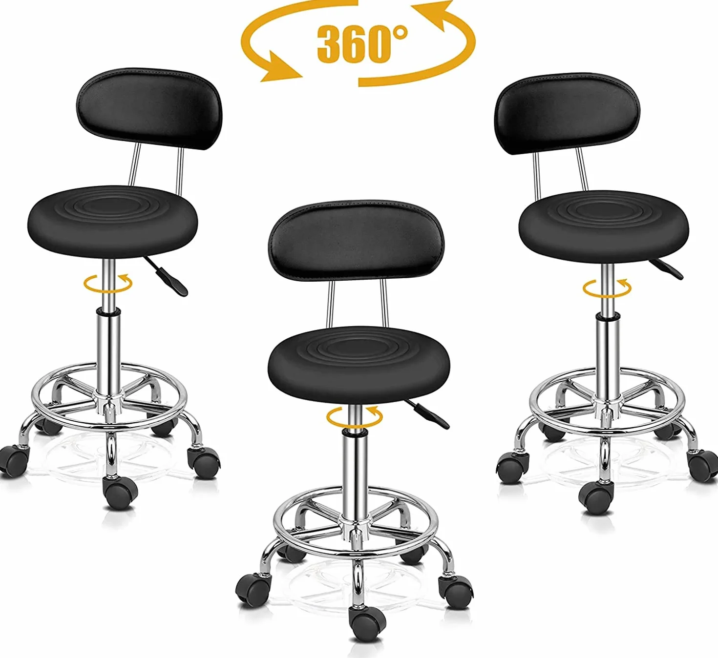 Alightup Tabouret de Bureau avec Dossier, Rotation 360°, Hauteur Réglable 47-61,5 cm, Noir