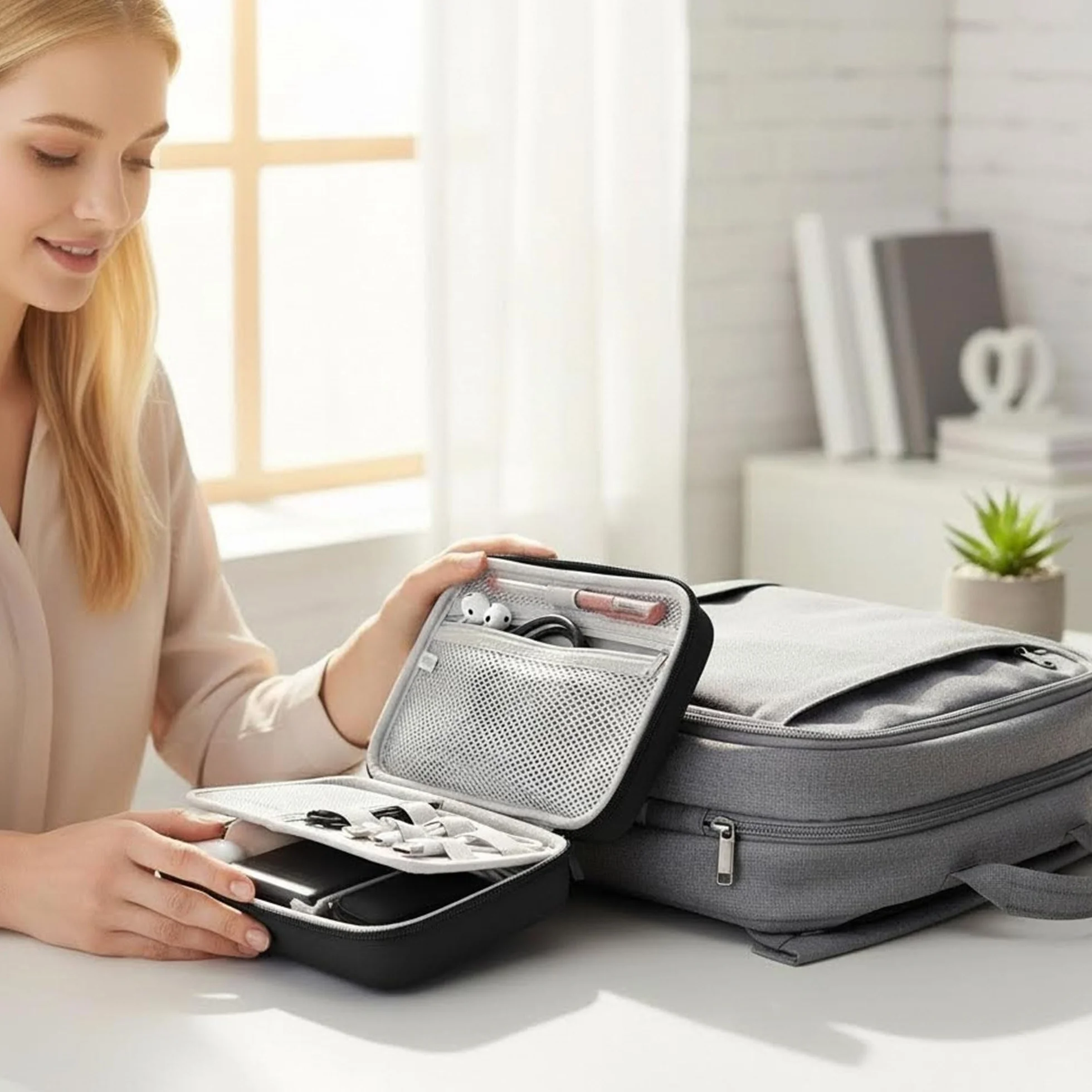 Hard Electronics Travel Organizer Case do MacBooka, ładowarek i dysków twardych Flash, wodoodporne, odporne na wstrząsy, 2-warstwowa konstrukcja, pomieści mysz i kable Power Bank (czarne)