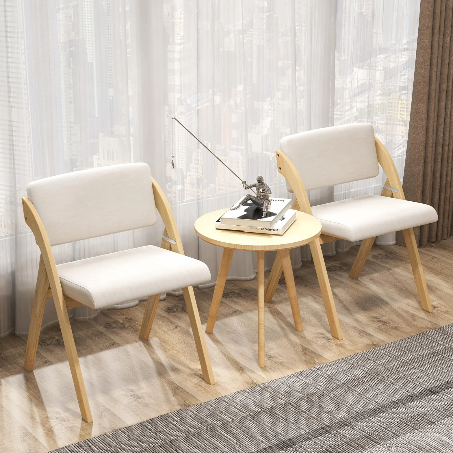 RELAX4LIFE Lot de 2 Chaise Pliante Bois, Chaise Salle a Manger avec Siège Rembourré, Housse en Lin, Chaise Pliable Interieur, Peu Encombrante, pour Cuisine, Salle à Manger, Bureau (1, Naturel+Beige)