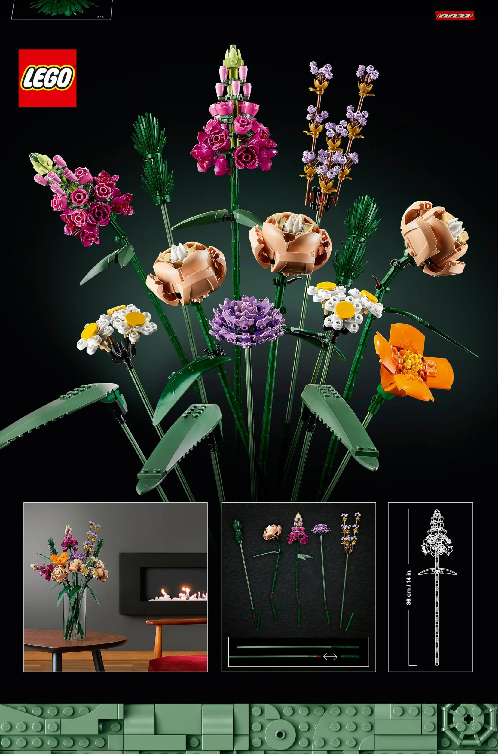 Lego Botanicals Bouquet de Fleurs 10280 Set de Construction, Décoration Intérieure, Cadeau pour Amateur de Plantes