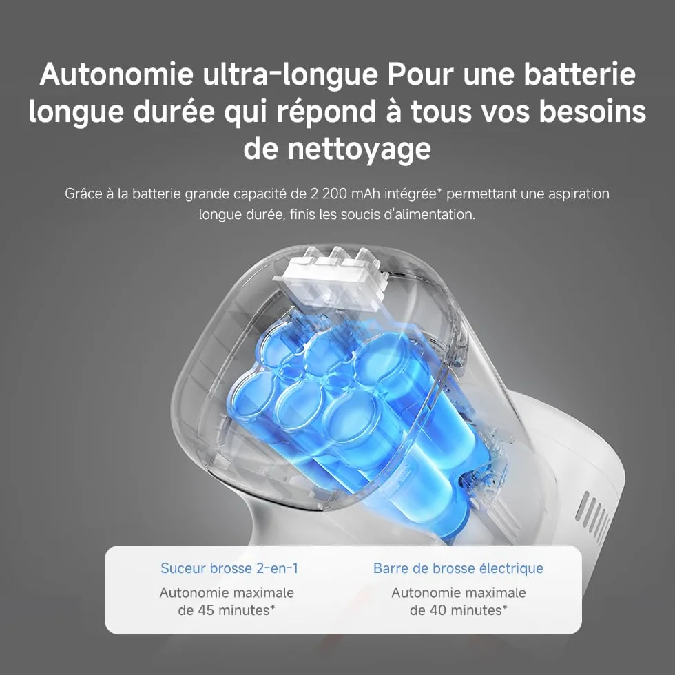 XIAOMI G20 Lite Aspirateur Balai sans Fil, Puissance 18 kPa, Jusqu'à 40 Min d'Autonomie, Détection Poussière Lumière Blanche, Vidage en 1 Clic, Brosse 2-en-1, Nettoyage Canapé & Clavier