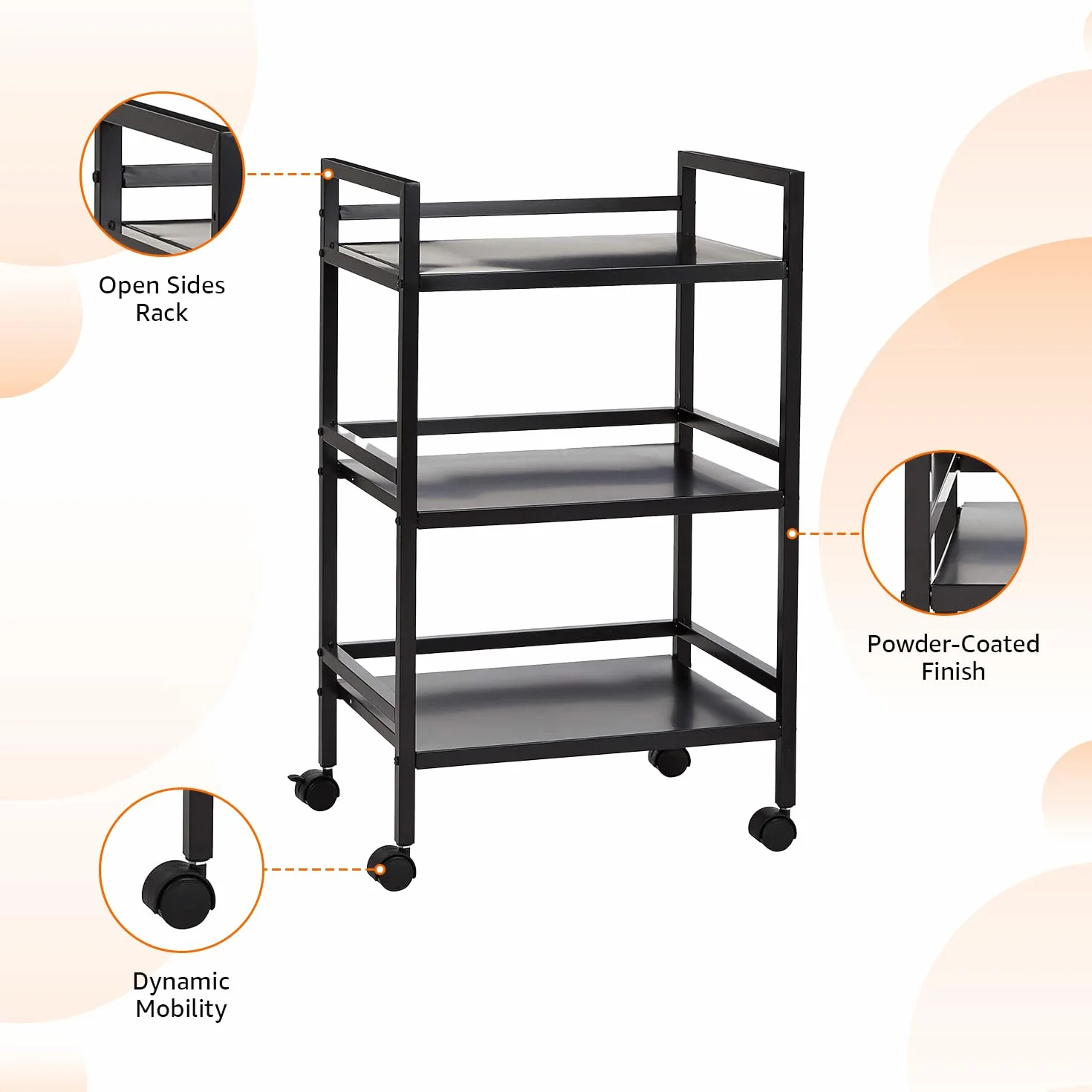 Amazon Basics Chariot en métal à 3 niveaux Noir