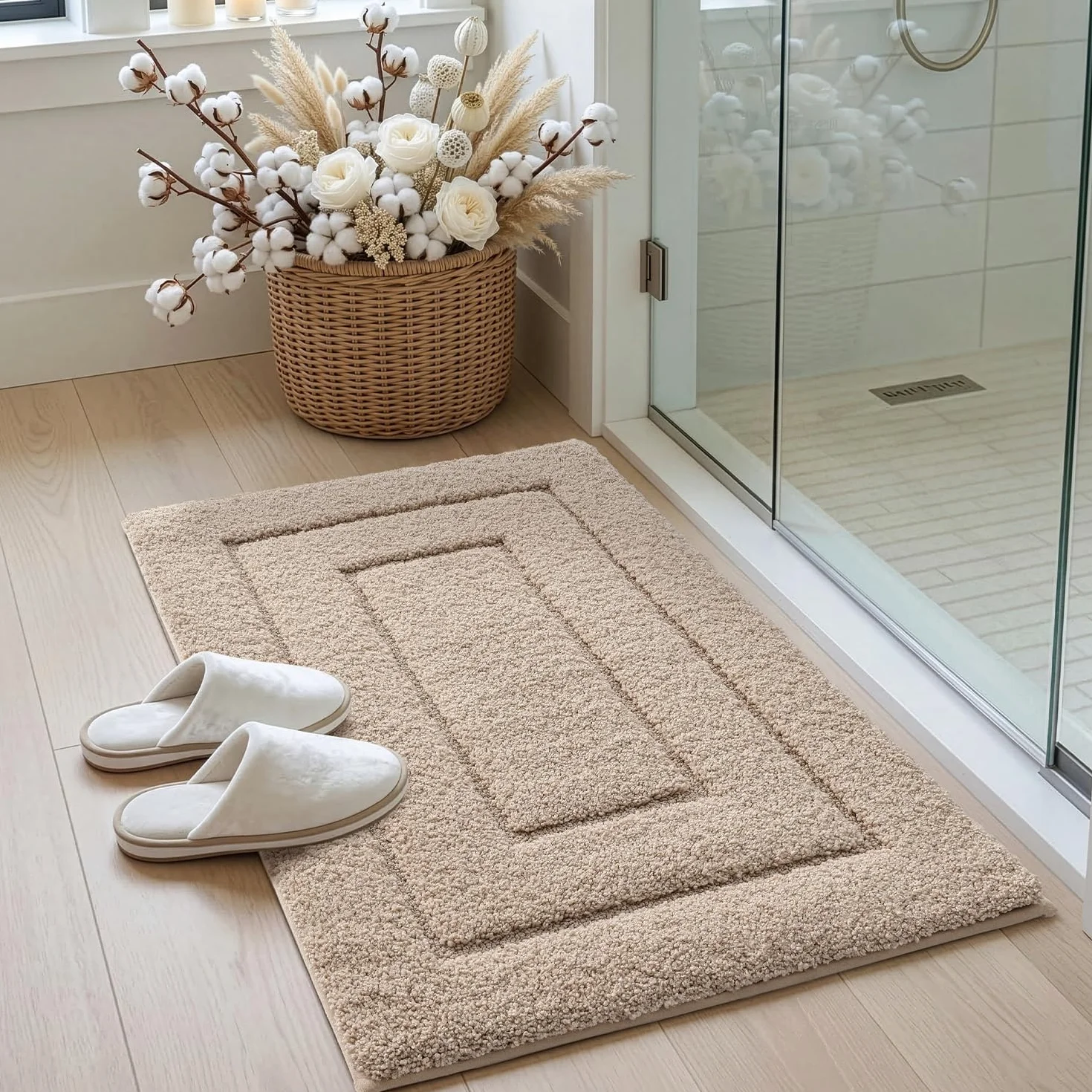 DEXI Tapis de Bain Antidérapant 60x90 cm Microfibre Lavable en Machine Beige