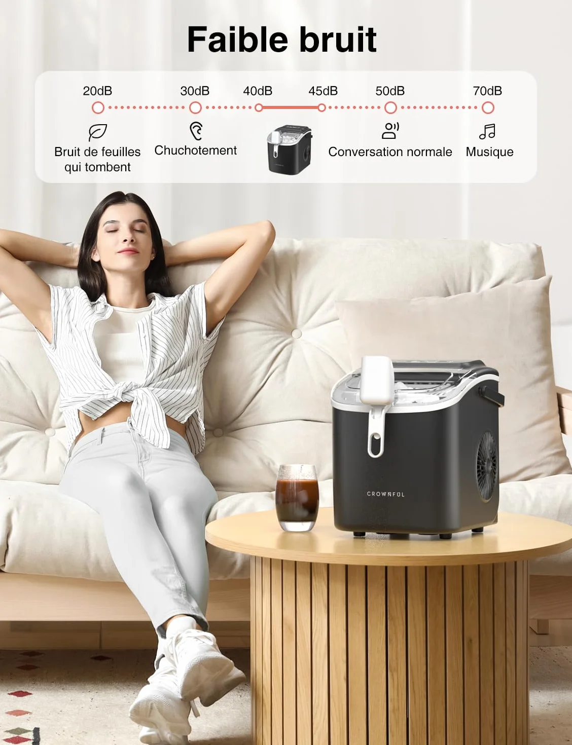 CROWNFUL Machine à Glaçon 12kg/24h 9 Glaçons 6 Min Portable avec Capteur Infrarouge Autonettoyant