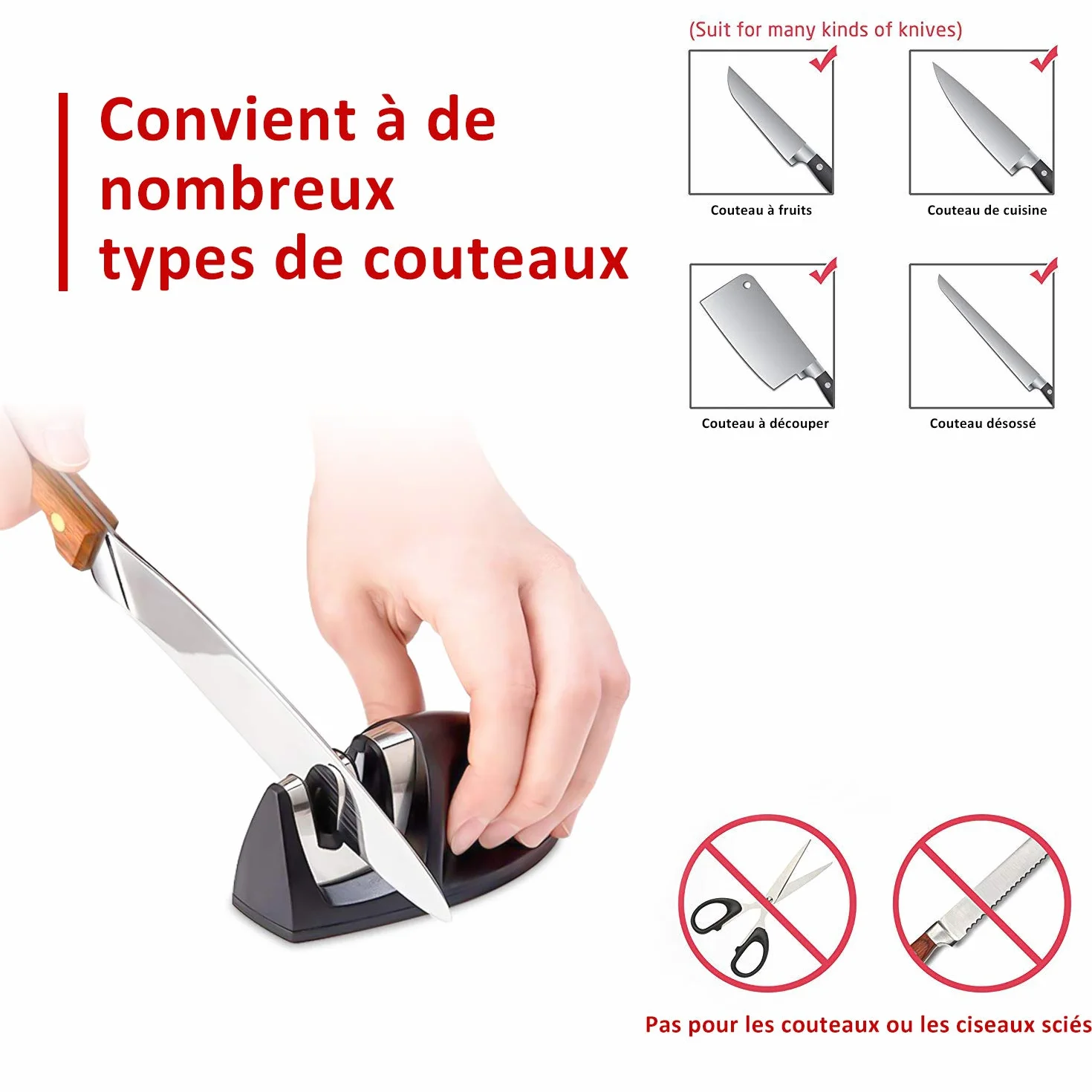 Hanmir Aiguiseur de Cuisine Professionnel 2 en 1 Manuel pour Couteaux Acier Inoxydable et Céramique, Base Anti-dérapante Noir
