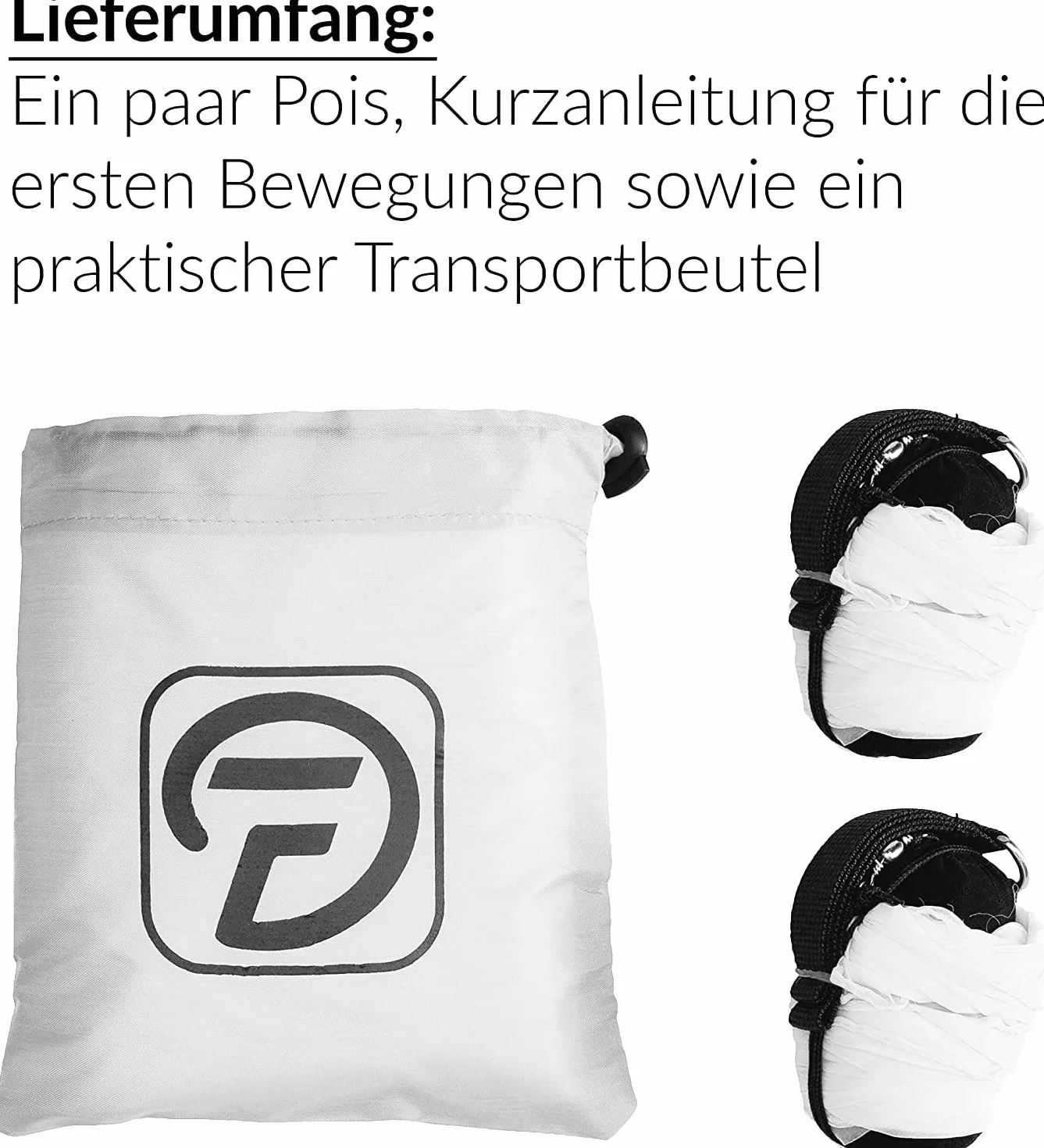 Diabolo Freizeitsport Paire de Poi Lumineux UV 40 cm Blanc avec Sac de Transport