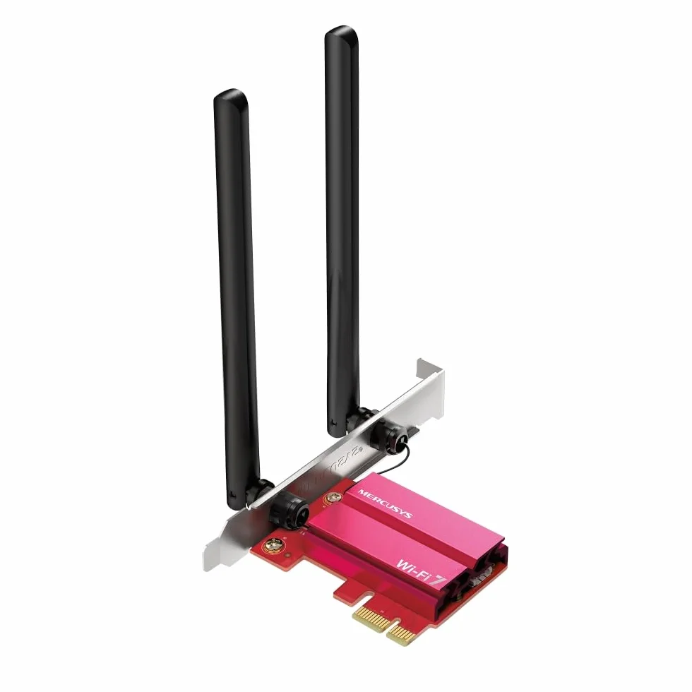 Mercusys Adapter TP-Link MA37BE PCIe BE6500Mbps Wi-Fi 7 Bluetooth 5.4, WPA3, MU-MIMO, OFDMA, karta WiFi PC, prędkość Tri-Band, szerszy zasięg, obsługuje Windows 11
