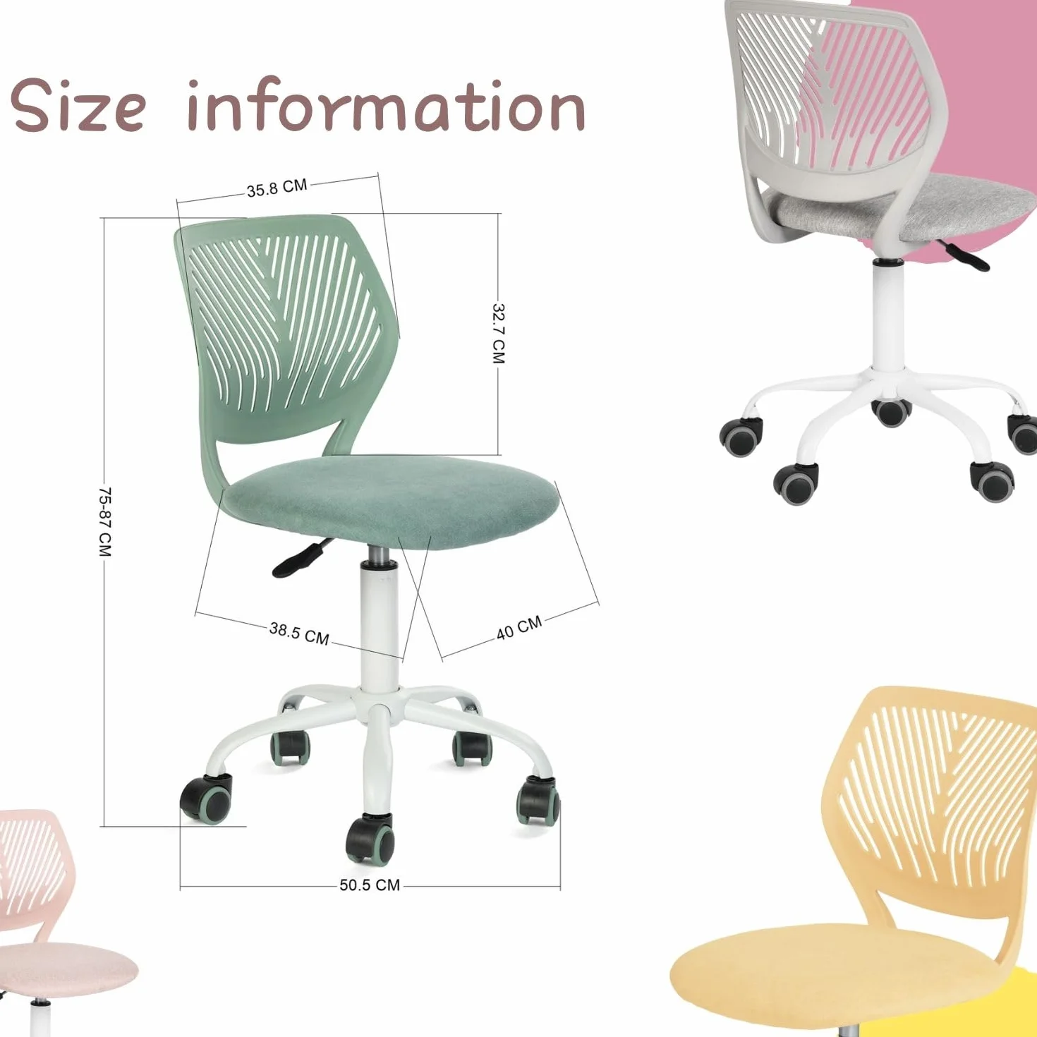 FurnitureR Chaise de Bureau réglable en Hauteur - Ergonomique et colorée - avec Dossier et accoudoirs - 5 Roues - pour Enfants de 3 à 10 Ans - Charge maximale : 100 kg