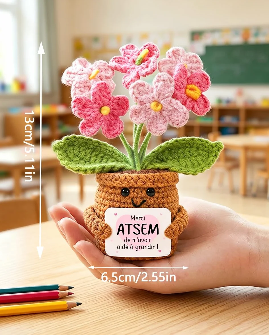 Leboria Cadeau Atsem Maternelle Fleurs Crocheted Pot Souriant Fin d'Année Enseignants