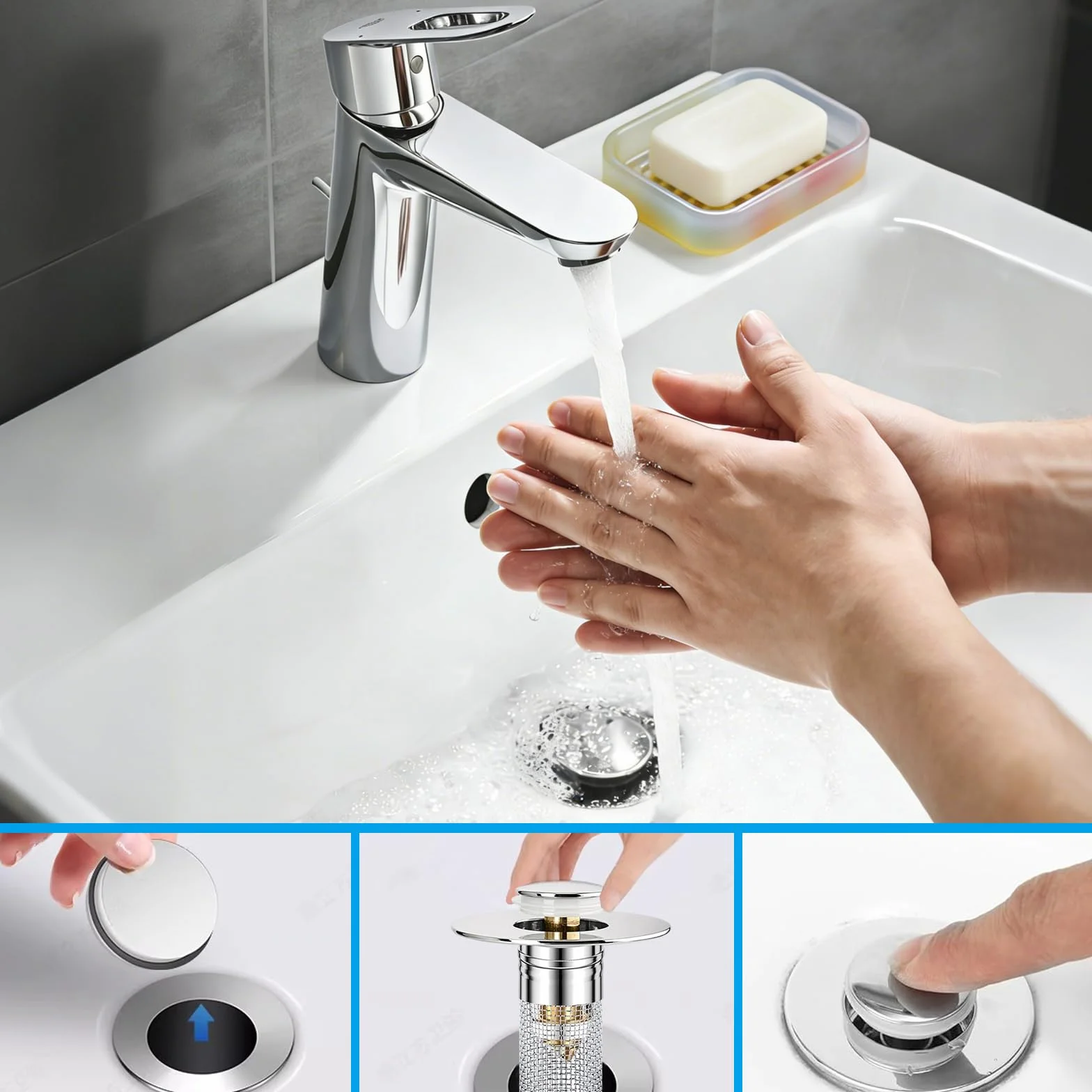 Bonde de Lavabo Universel 26-40mm/30-45mm avec Filtre Anti-Clogging 1 pièce