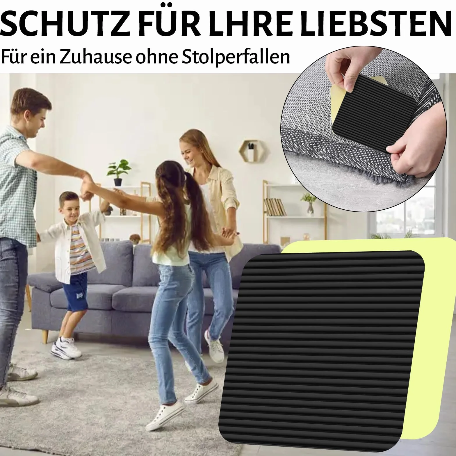 Vacuum Tech Rug Grippers Anti Derapant Tapis Lavable 4Pièces 10cm x 10cm Anti Glisse Réutilisable Cuisine Chambre Salon