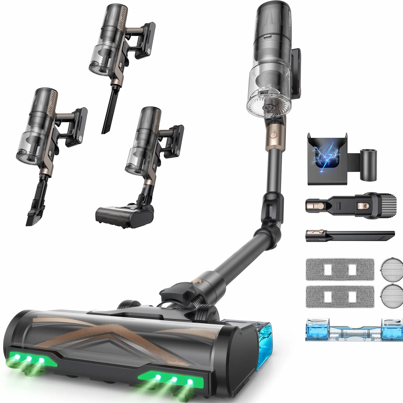 Proscenic P20 Aspirateur Balai sans Fil,70Kpa/680W/70Min Aspirateur Laveur avec Nettoyage de Sol,Aspirateur Pliable sans Fil Puissant,Autoportante,Brosse Anti-Enmêlement pour Tapis,Poils Animaux,Voit