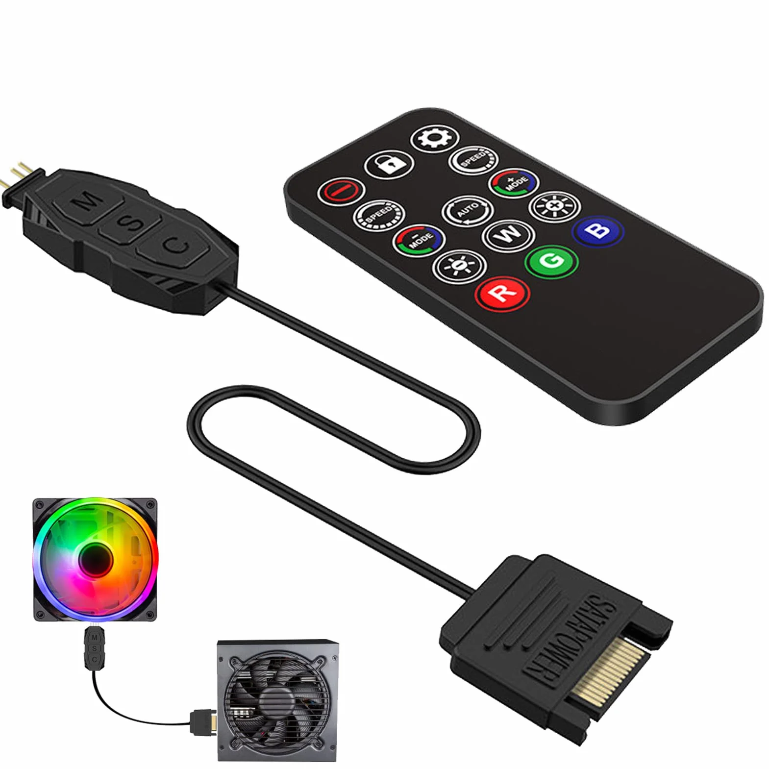 Pilot zdalnego sterowania RGB do rozdzielaczy ARGB i SATA Power Fans, wentylator RGB do PC, 5 V 3-pinowy 14-przyciskowy pilot zdalnego sterowania