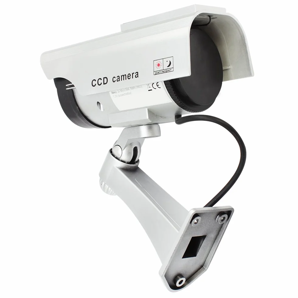COM-FOUR® atrapa kamery 2x na zewnatrz - atrapa kamery ze wspornikiem sciennym - solarna kamera monitorujaca z dioda LED do domu - atrapa kamery dozorowej (02 sztuk)