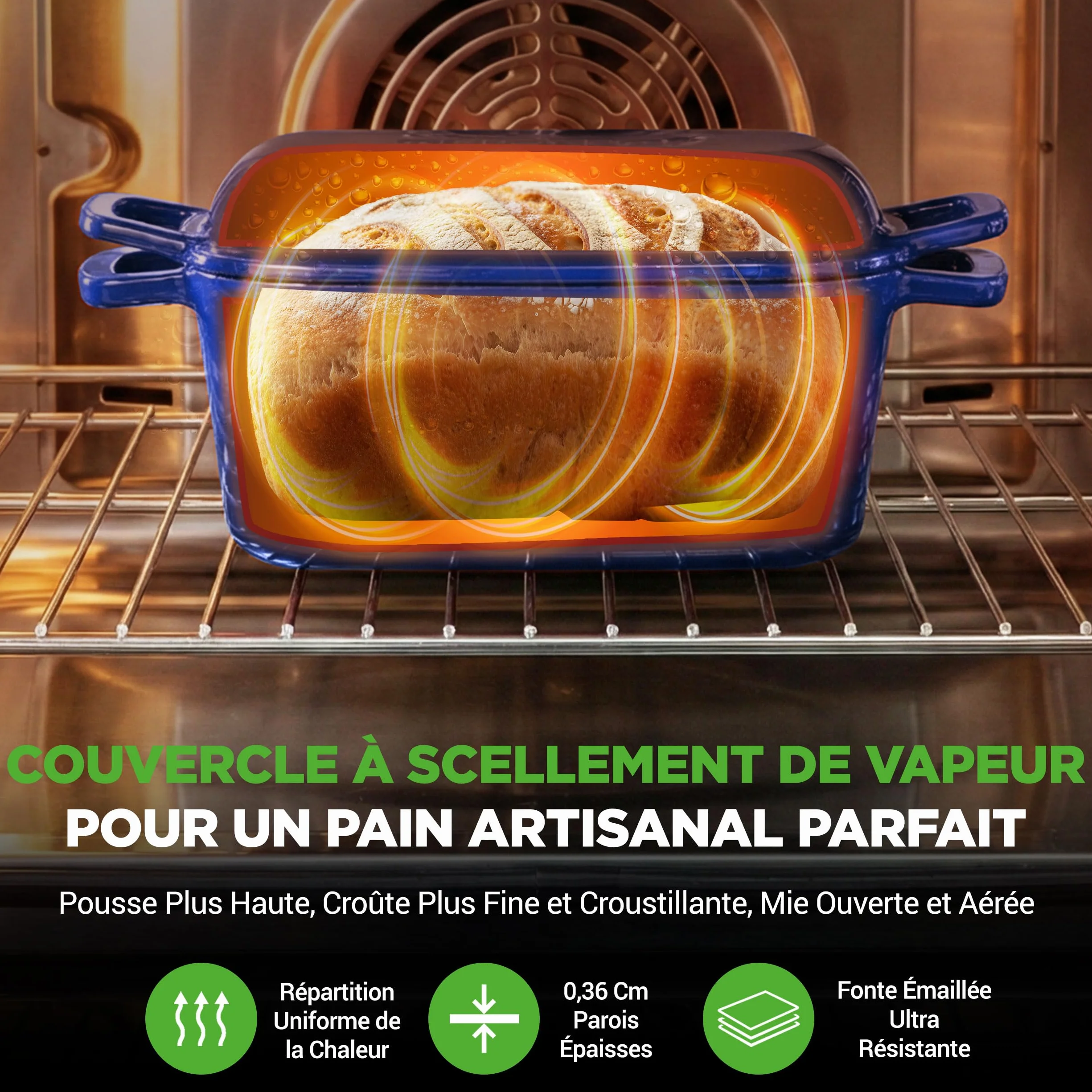 NutriChef Moule à Pain en Fonte Émaillée avec Couvercle – Cocotte Ovale Dutch Oven 2,7 L pour Pain au Levain, Pain Artisanal, Cuisson Vapeur, Rôtir, Mijoter, Four 260 °C, Gants Silicone