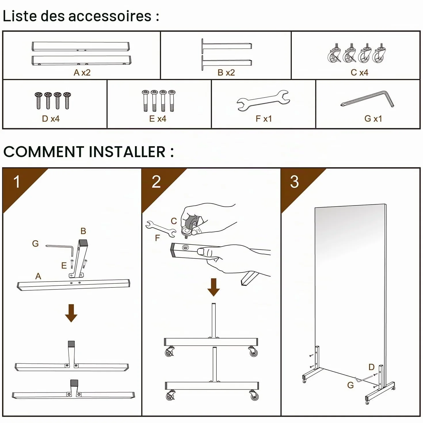 brisafe Miroir Pleine Longueur Incassable 170 x 100 cm, Noir | Sur Pied avec Roulettes, Pivotant à 360°, Pour Gym Danse Yoga, Grand Miroir