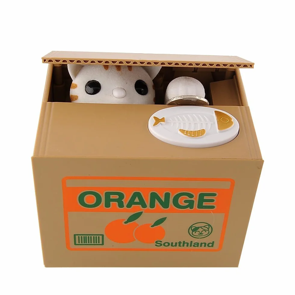 Tirelire Chat Voleur Automatique Banque Argent, Blanc (Orange)