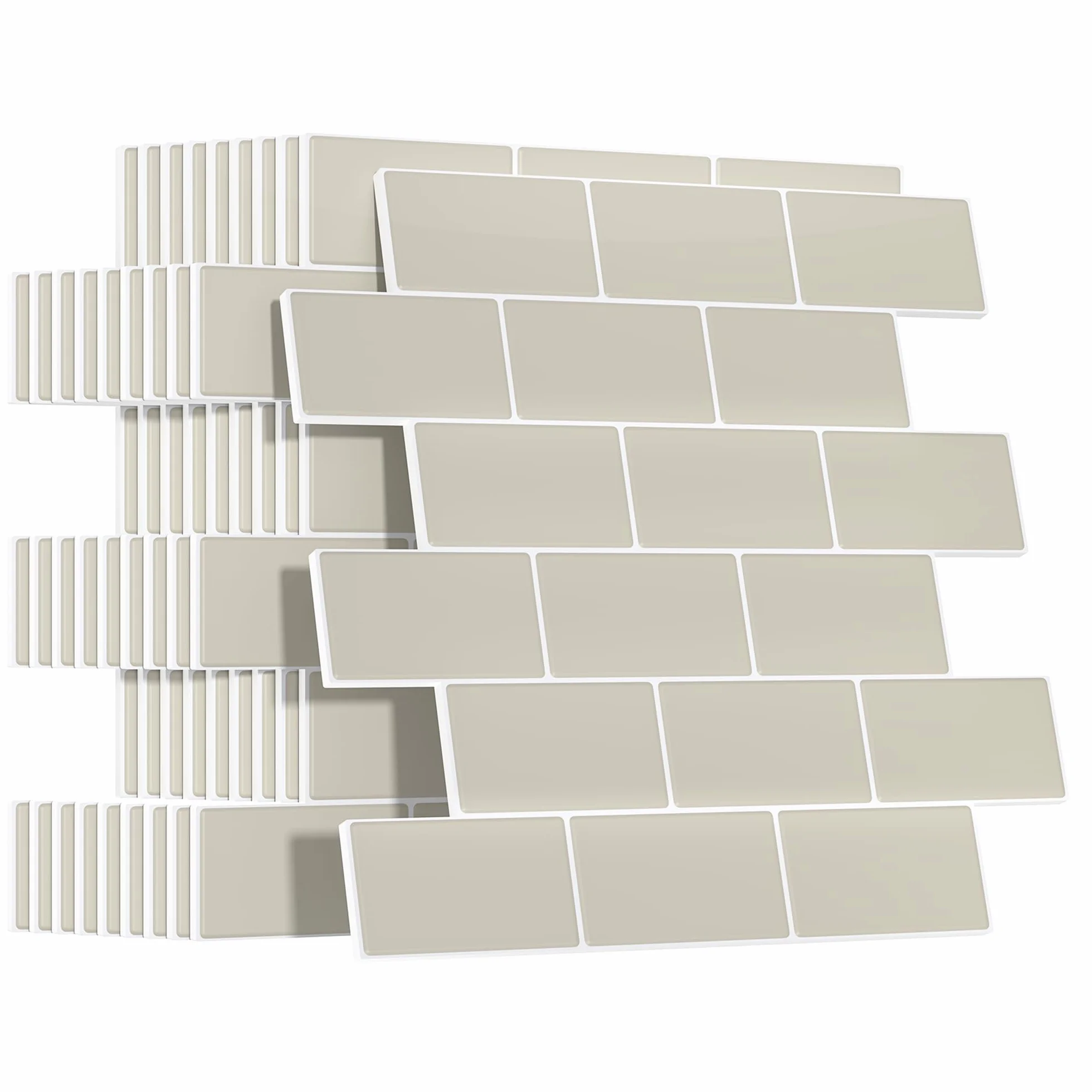 Faux Carrelage Adhésif Mural Crédence Style Métro Beige 3D 10 Pièces Cuisine Salle de Bain
