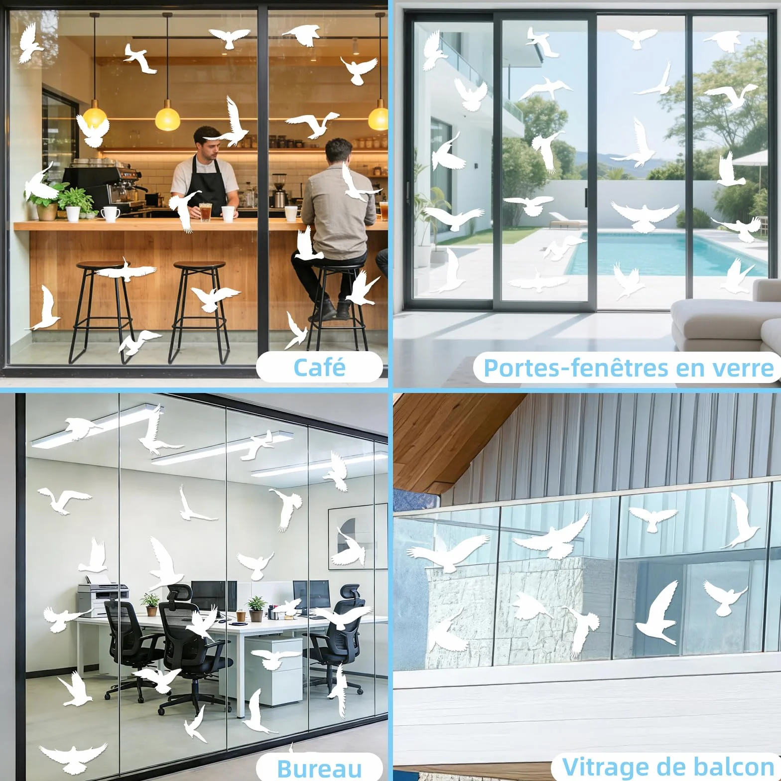 Autocollant Anti-Collision Oiseaux 37 Pièces Blanc - Décoration Statique Réutilisable pour Vitres