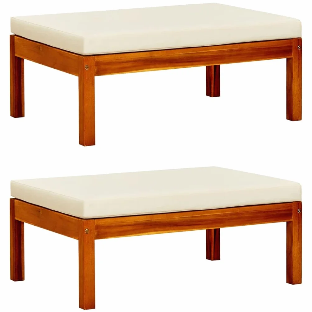 vidaXL Lot de 2 Repose-Pieds de Jardin, Tabourets de Patio, Poufs avec Coussin, Meubles de Terrasse Extérieur, Bois d'Acacia Massif