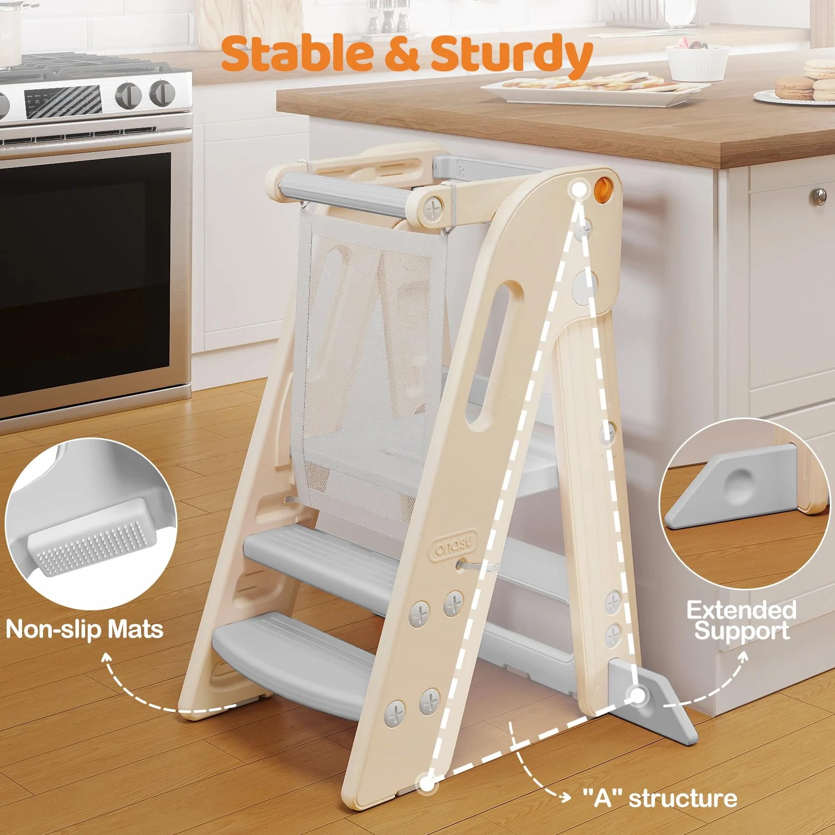 Tour d'apprentissage pour Enfants, Pliable, Tour d'observation équipée de barrières, Réglable en Hauteur, Tour d Observation Enfant pour Cusine|Salle de Bain|Chambre à Coucher, 1,5 à 6 Ans (Blanc)