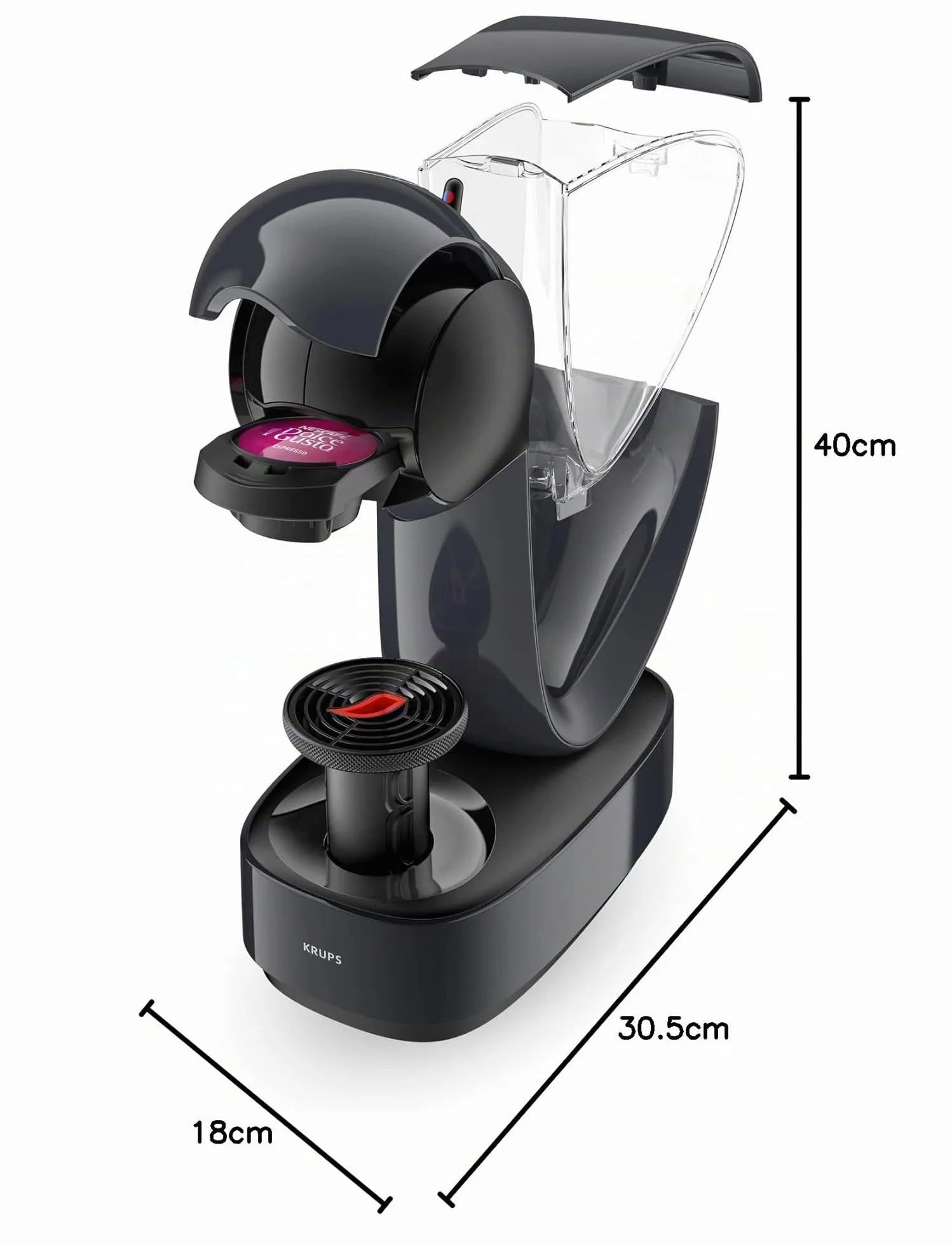 Krups Nescafé Dolce Gusto Machine à café capsules, 15 bars, Multi-boissons froides ou chaudes, Grand réservoir, Mode éco, Cafetière dosettes, Infinissima, Gris KP173B10