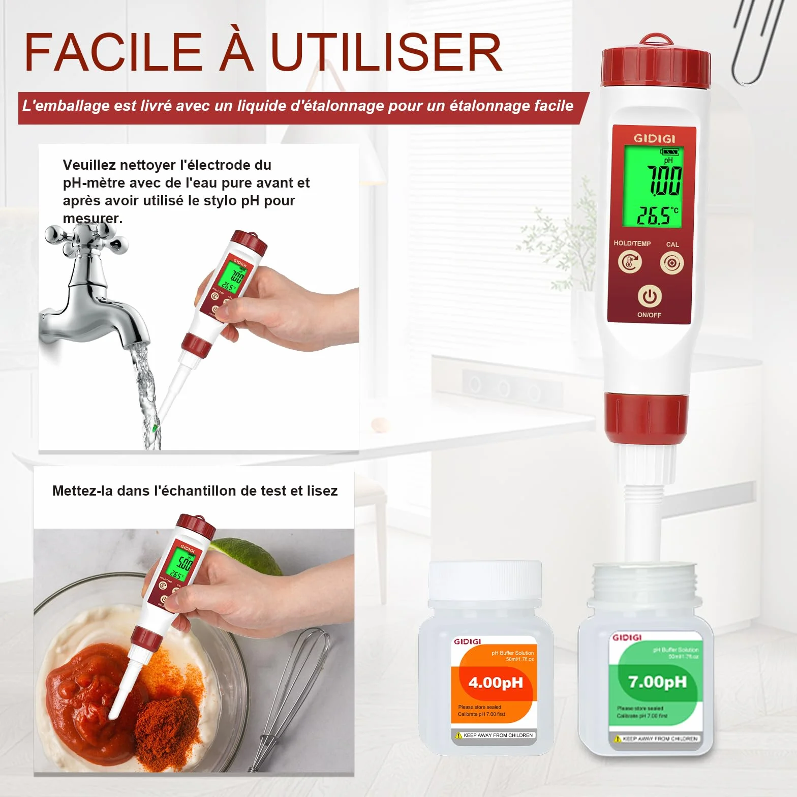 pH Mètre Aliments, pH-Mètre Numérique Pour Fermentation, Sauce Piquante, conservé, Sonde de Test de pH Alimentaire à Pointe de Lance Pour Fromage, Sourdough, Salive,Viande，solide，Semi-solide
