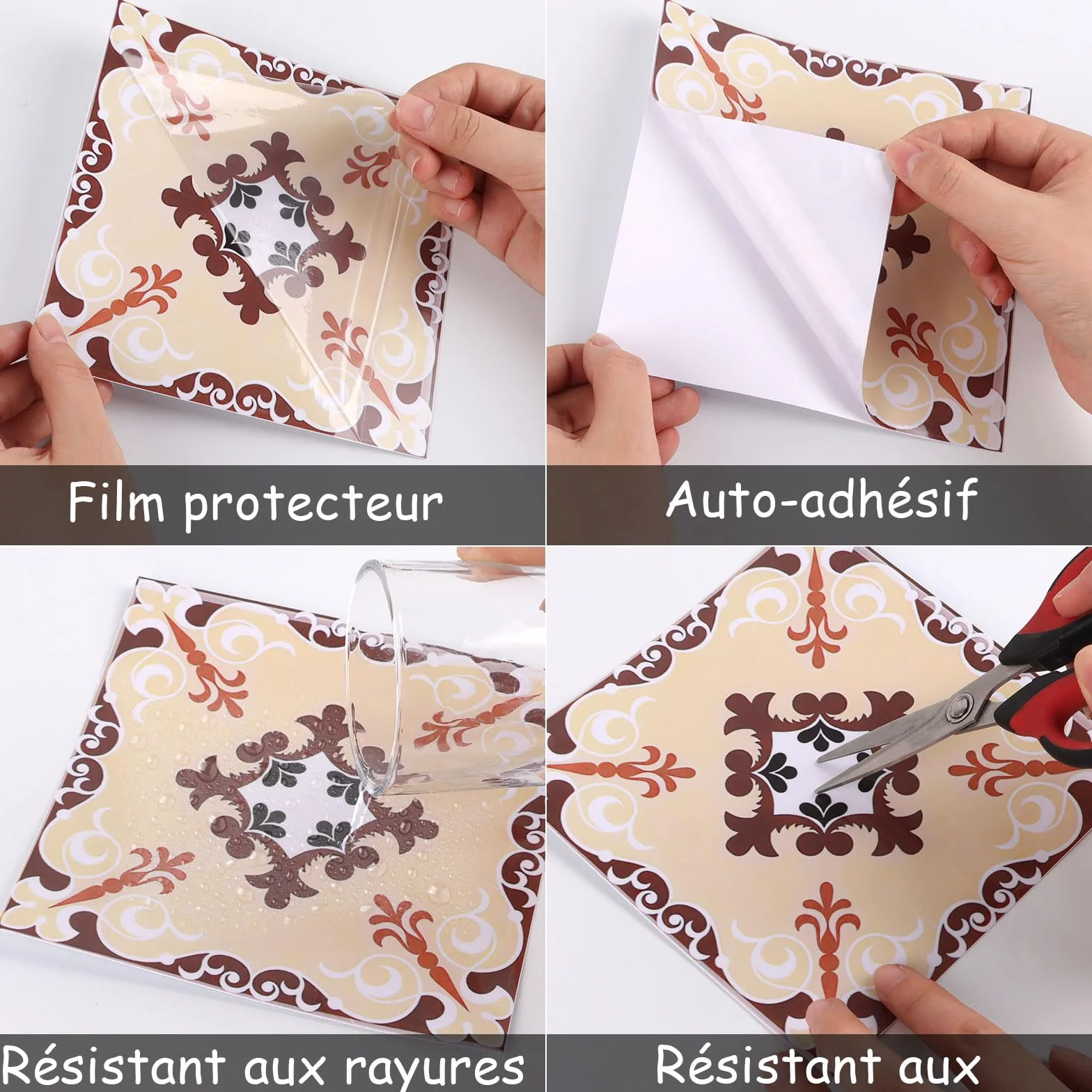 Autocollants Carrelage Mural Bohémien 15×15 cm Étanche pour Cuisine Salle de Bain