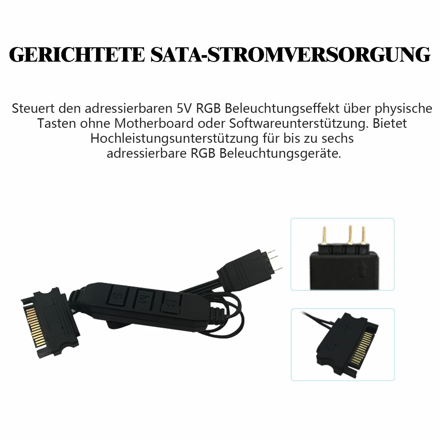 Thermalright Sterowanie wentylatorem komputera A-RGB 5 V, oświetlenie 3-pinowe, interfejs PC, zasilanie SATA