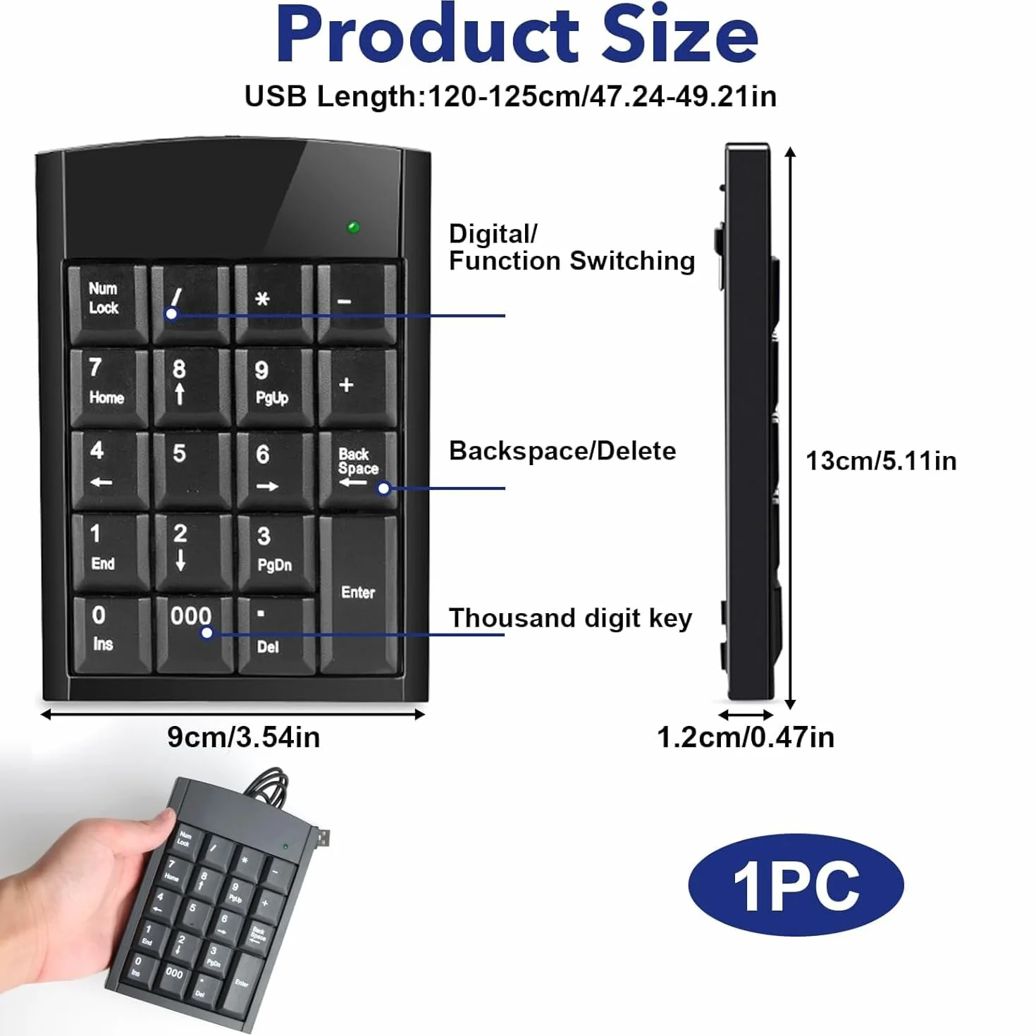 Wodoodporne Klawiatury Numeryczne USB, Klawiatura Numeryczna 19 Mini Klawiatura USB Obsługuje Każdy System Dla Laptopa, Komputera, Komputera Stacjonarnego, Notebooka, Laptop, Czarnego