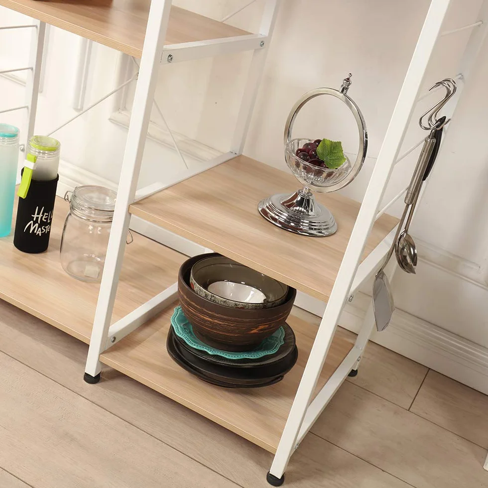 SogesHome Meuble de Rangement Étagère Cuisine Étagère de Boulangerie Support pour Four à Micro-Ondes avec Petits Crochets pour Cuisine, 90 x 40 x 83 cm